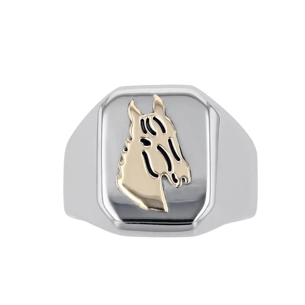 Men's Kristen Kesho 14k Gold Over Steel Horse Signet Ring, Size: 13, Stainless Product Image