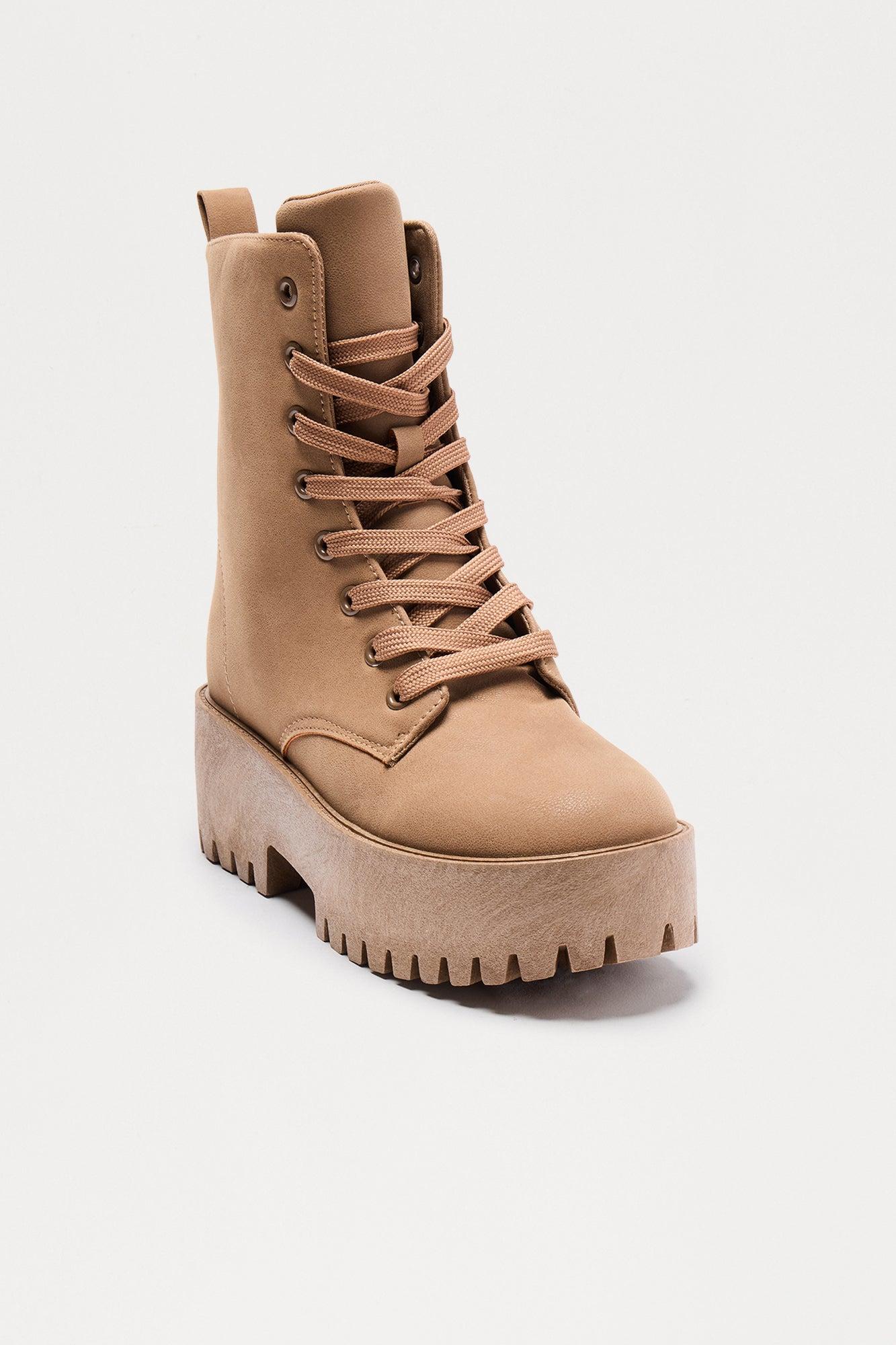 Vanni Lace Up Combat Boots - Tan Female Product Image