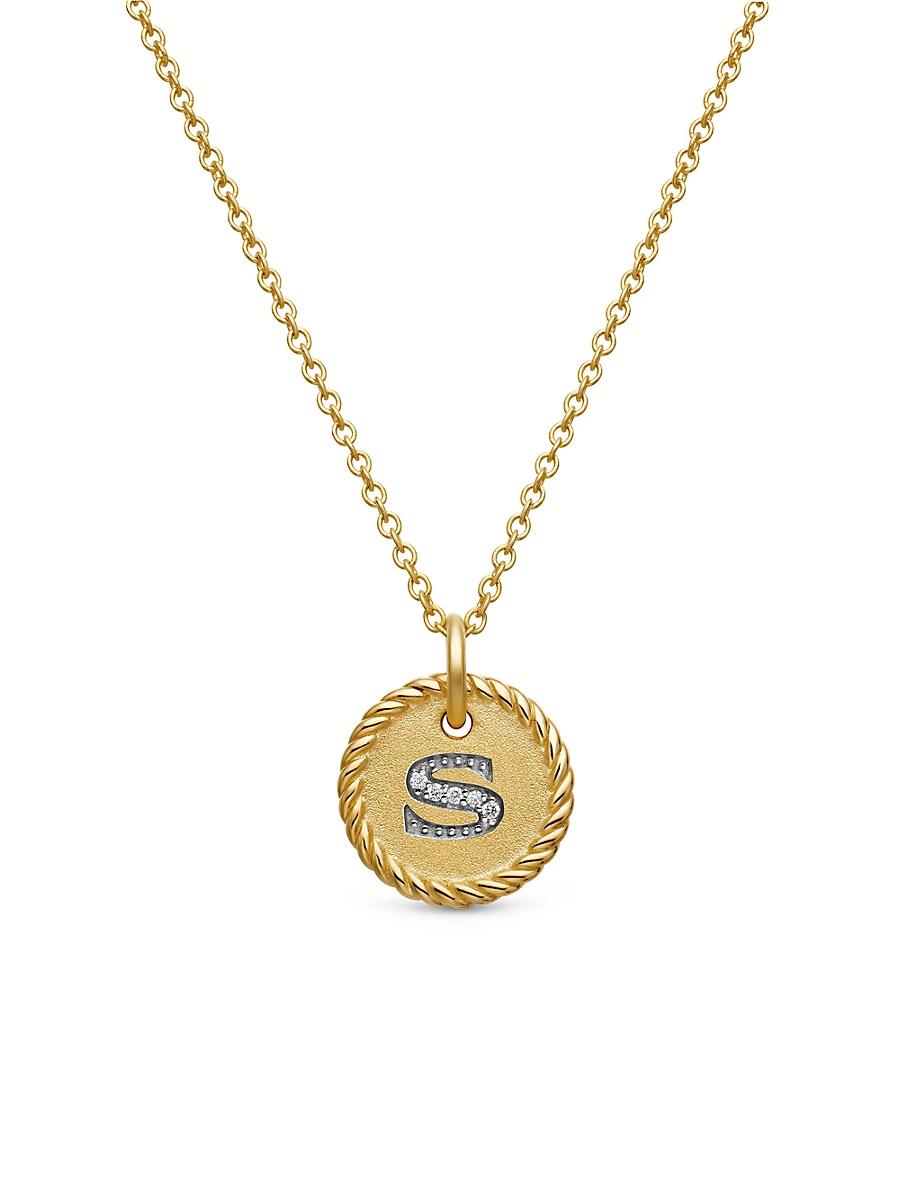 Womens Initial Charm Necklace in 18K Yellow Gold with Pav Diamonds Product Image
