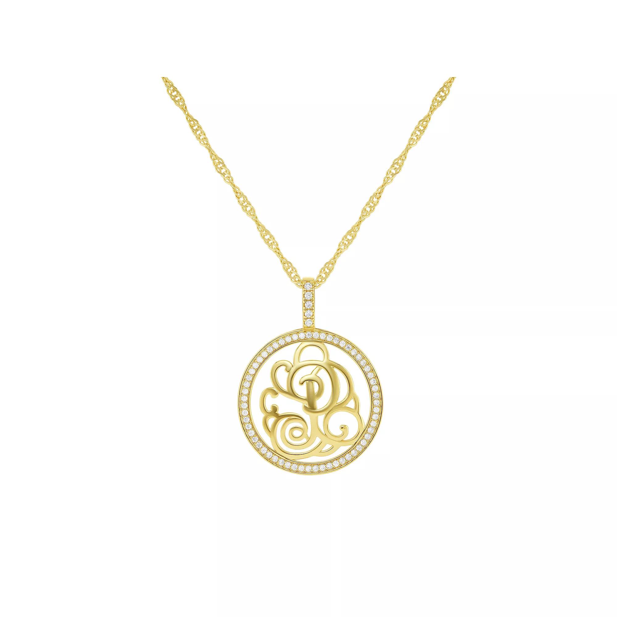 PRIMROSE Cubic Zirconia Initial Coin Pendant Necklace, Women's, Size: 18-20" ADJ, Gold Tone P Product Image