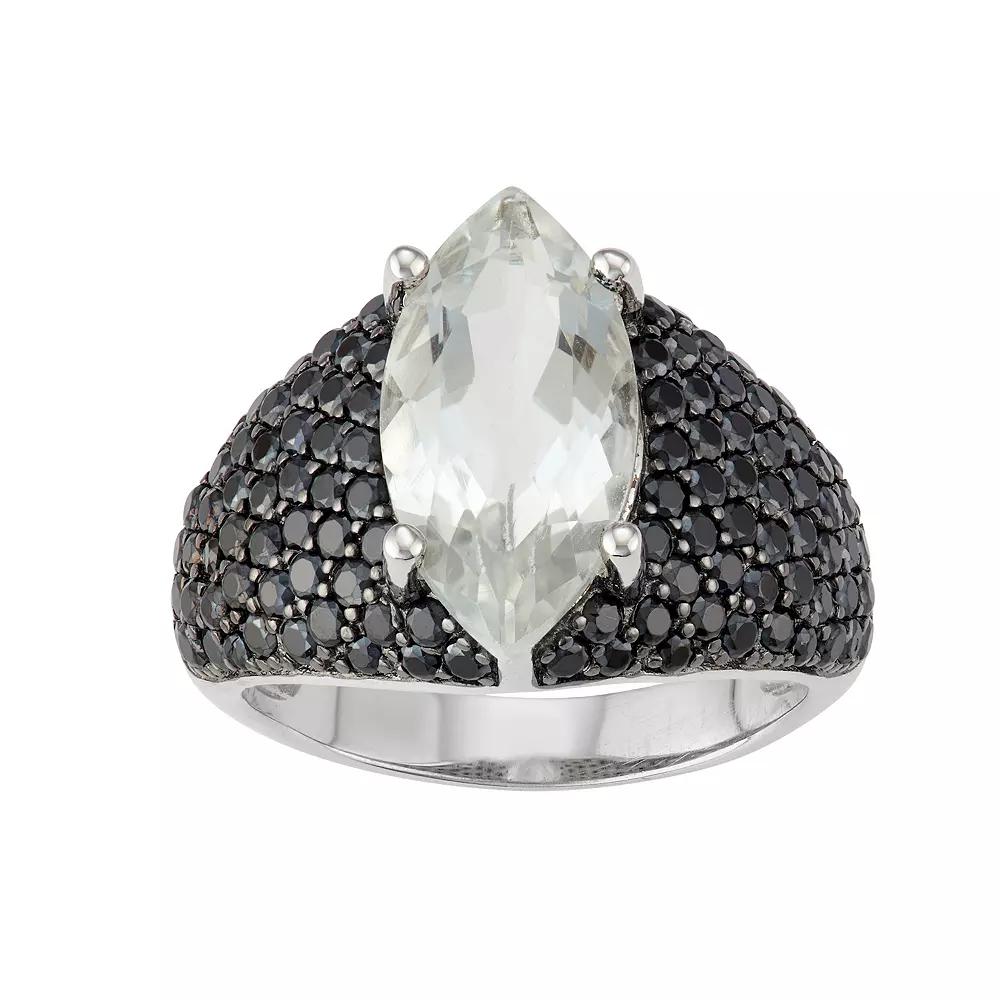 Sterling Silver Green Quartz & Black Spinel Ring, Women's, Size: 11 Product Image