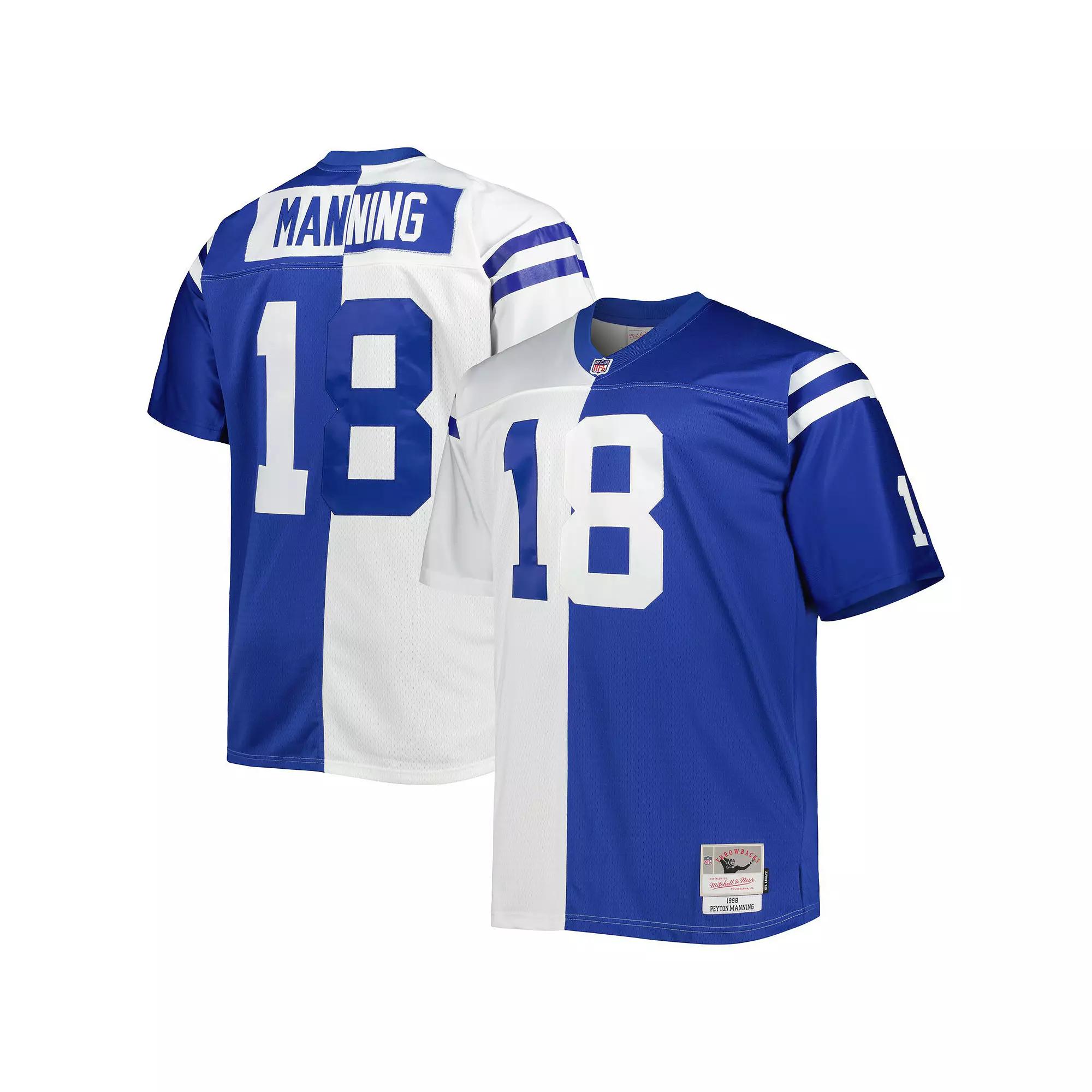 Men's Mitchell & Ness Peyton Manning White/Royal Indianapolis Colts Big & Tall Split Legacy Retired Player Replica Jersey, Size: 2XLT Product Image