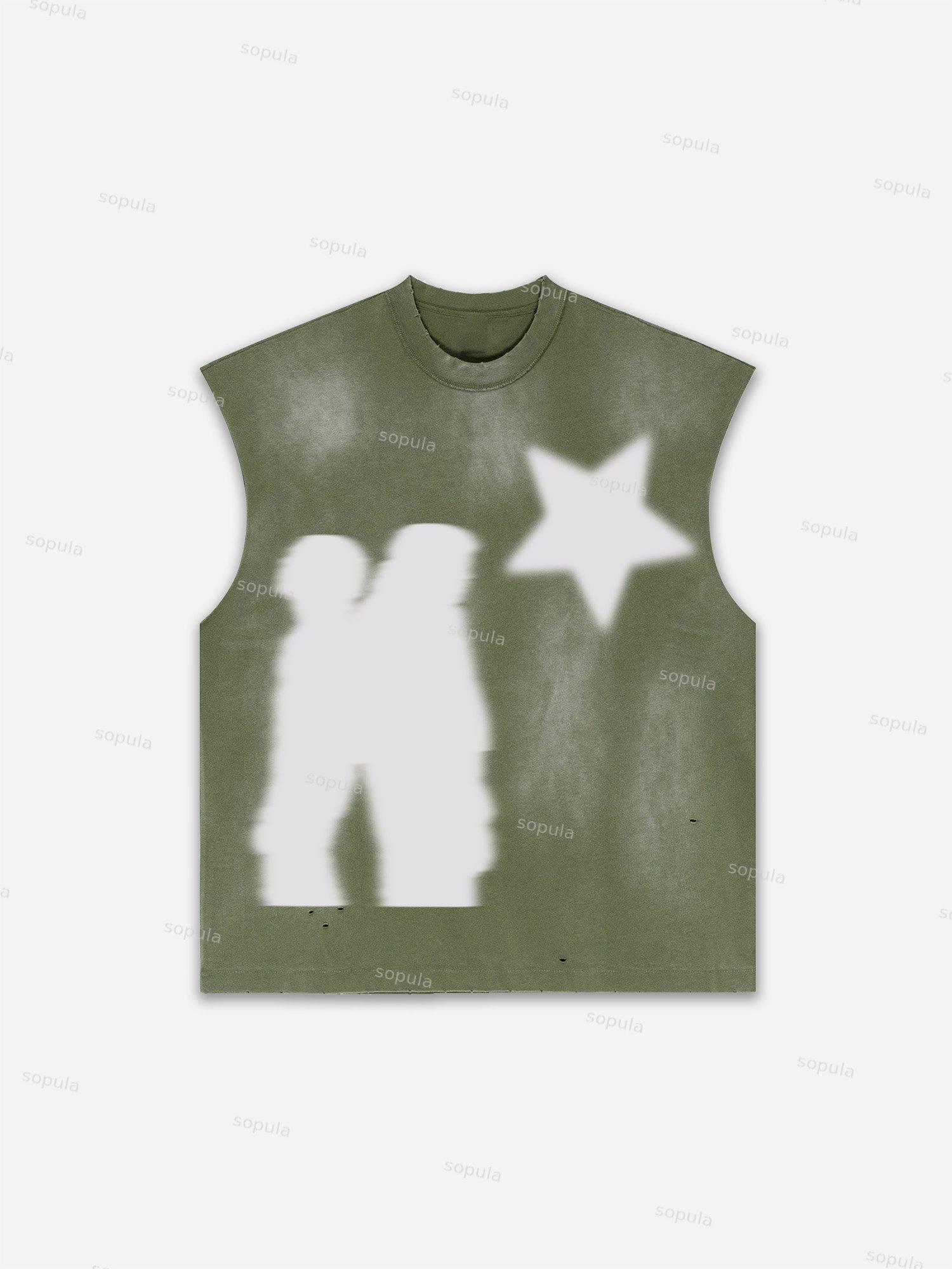 Men's Washed Casual Virtual Shadow Graphic Tank Top Product Image