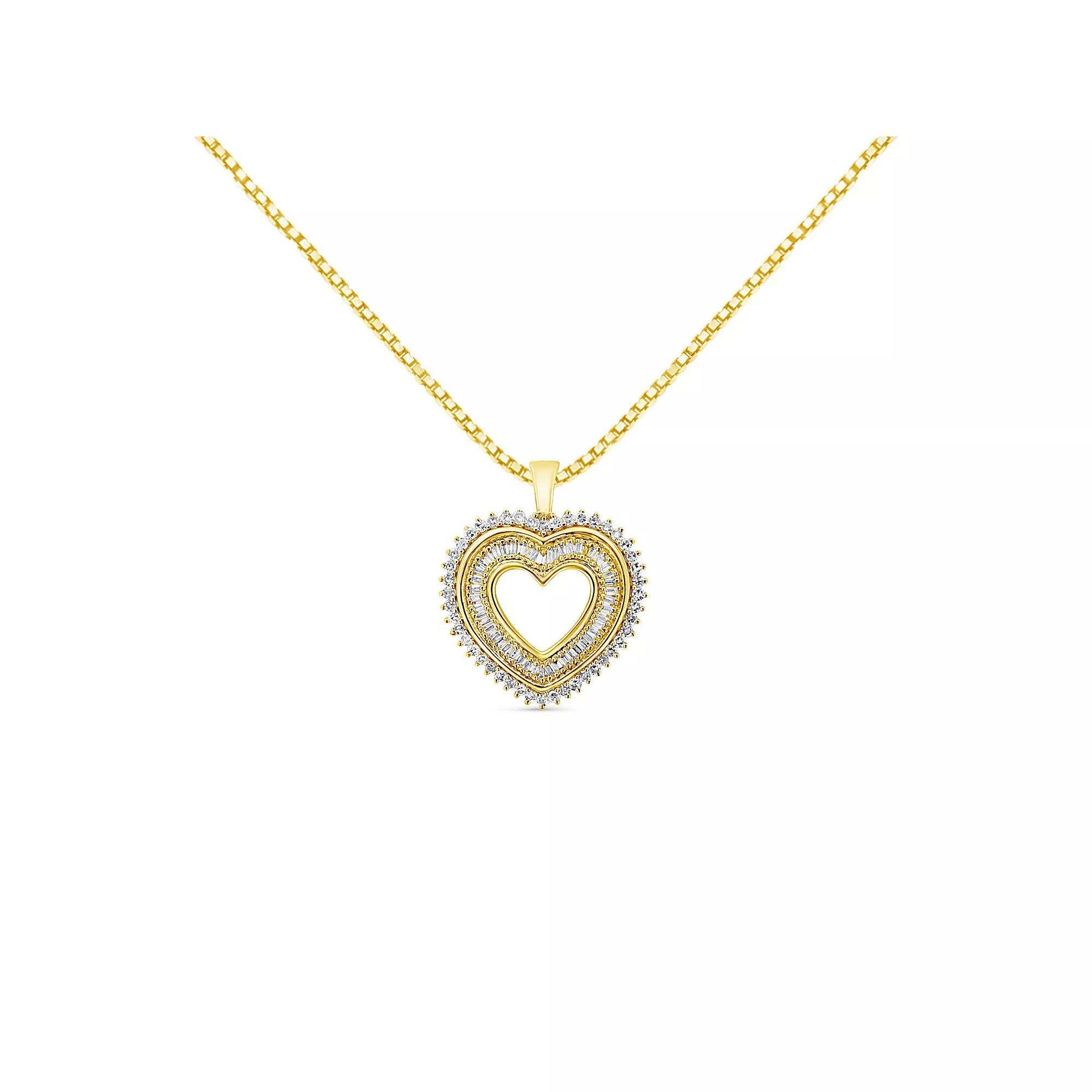 Haus of Brilliance 14k Gold Over Silver 1 Carat T.W. Diamond Heart Pendant Necklace, Women's, Size: 18", Gold Tone Product Image
