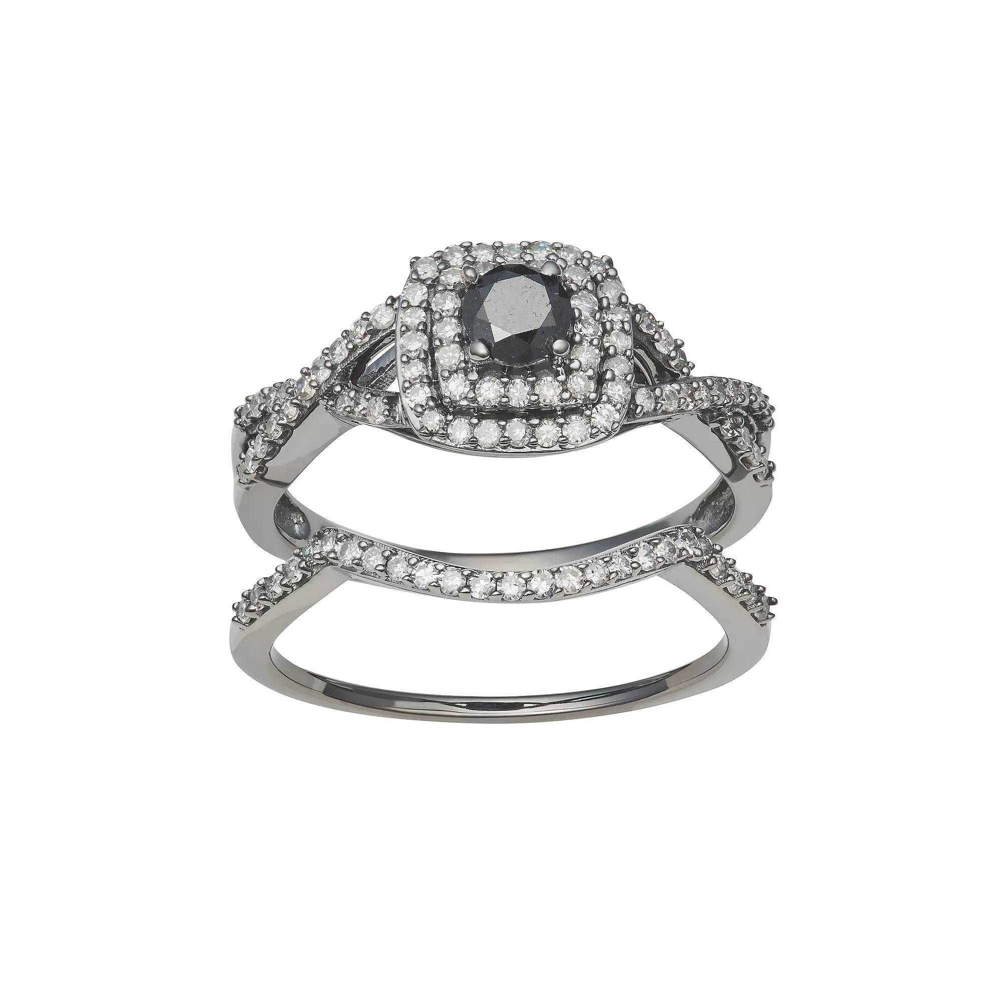HDI 10k White Gold 3/4 Carat T.W. Black & White Diamond Rings Set, Women's, Size: 6 Product Image