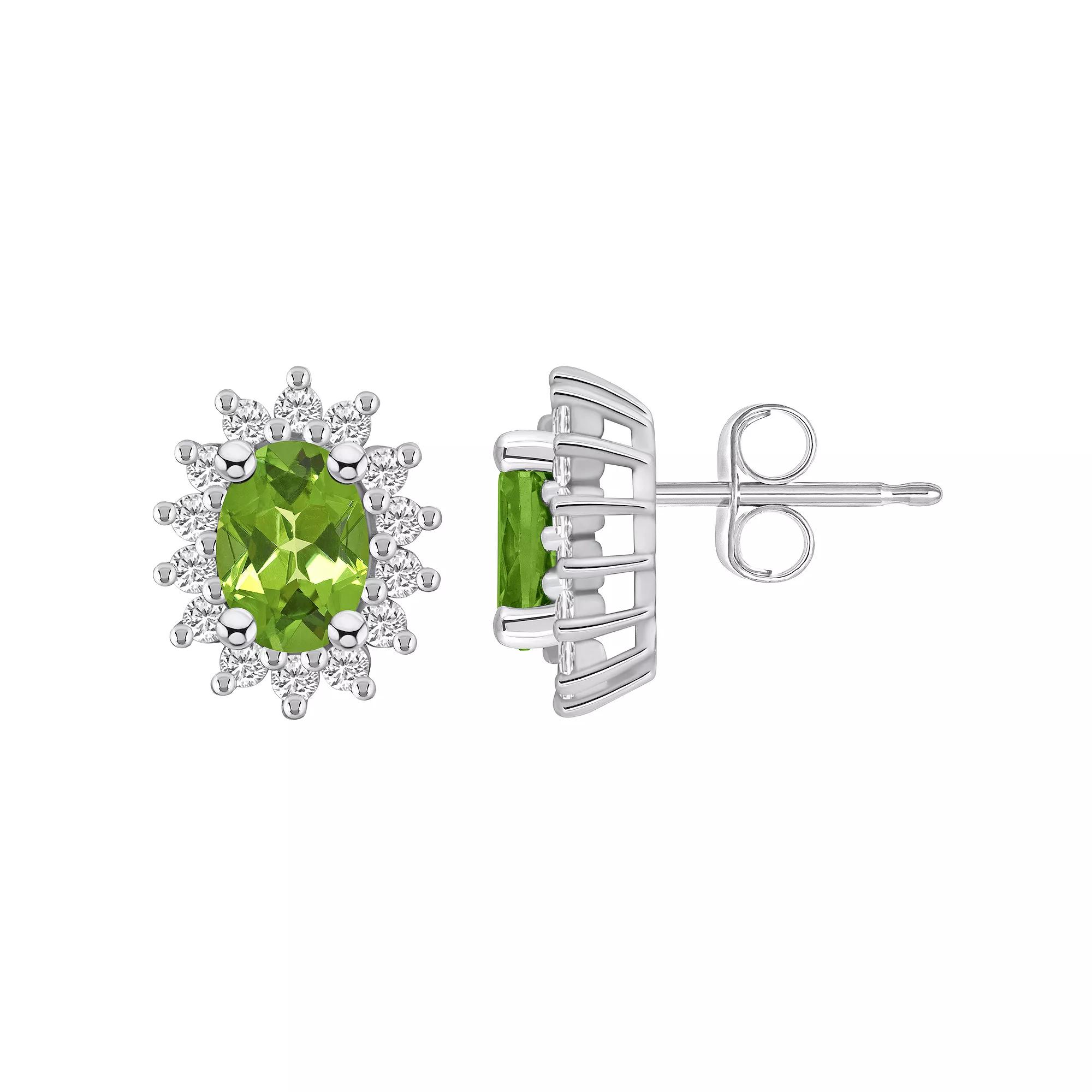 Alyson Layne 14k White Gold Oval Peridot & 1/2 Carat T.W. Diamond Halo Stud Earrings, Women's Product Image