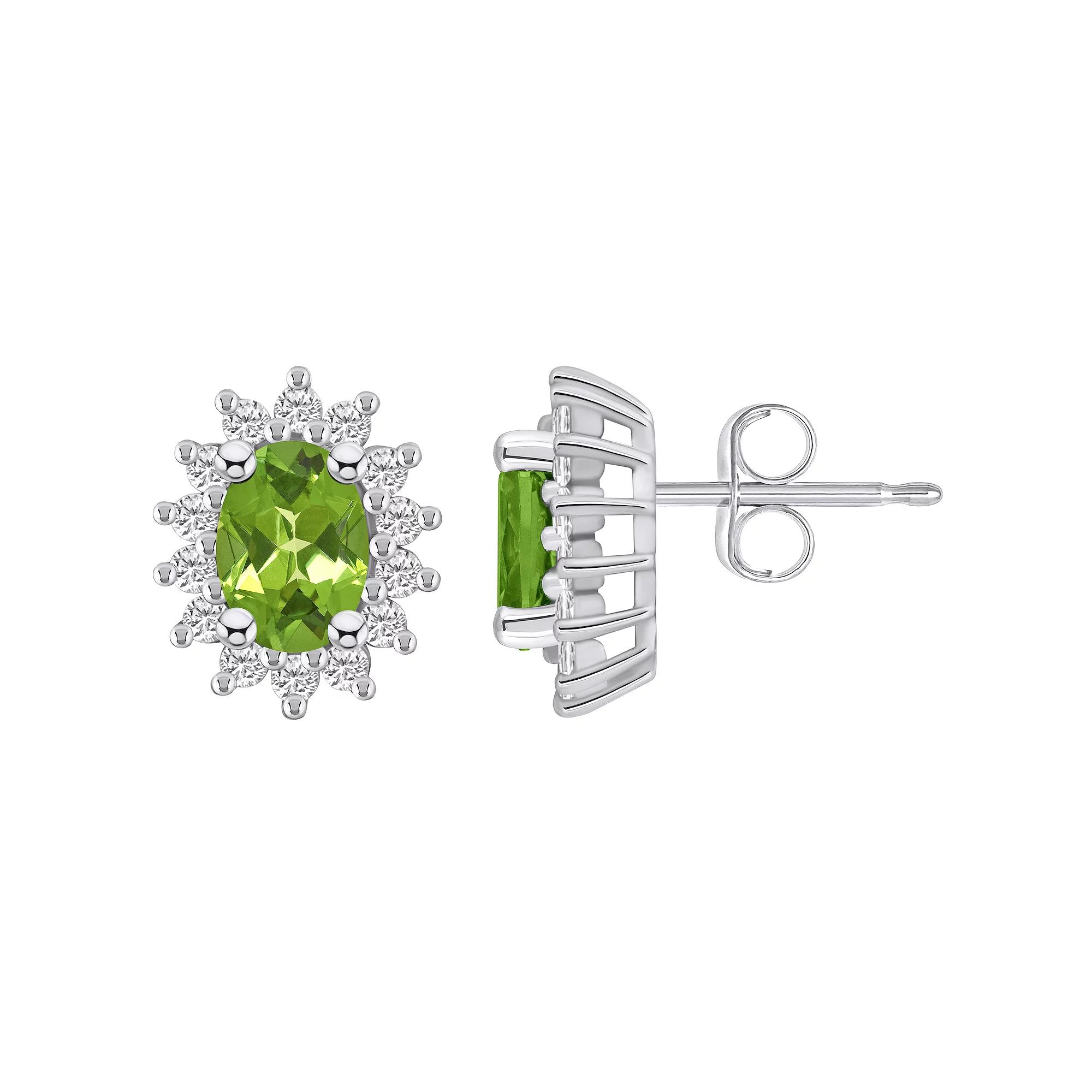 Alyson Layne 14k White Gold Oval Peridot & 1/2 Carat T.W. Diamond Halo Stud Earrings, Women's Product Image