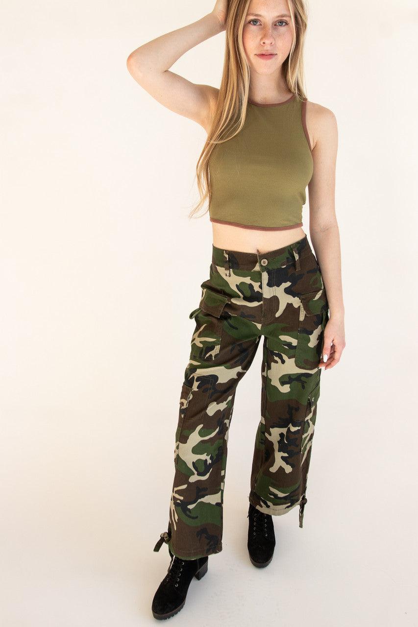Drawstring Camo Cargo Pants Product Image