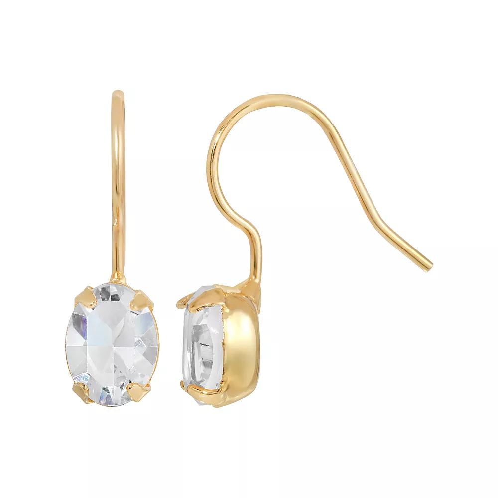 1928 Small Simulated Crystal Oval Wire Earrings, Womens, Grey Product Image