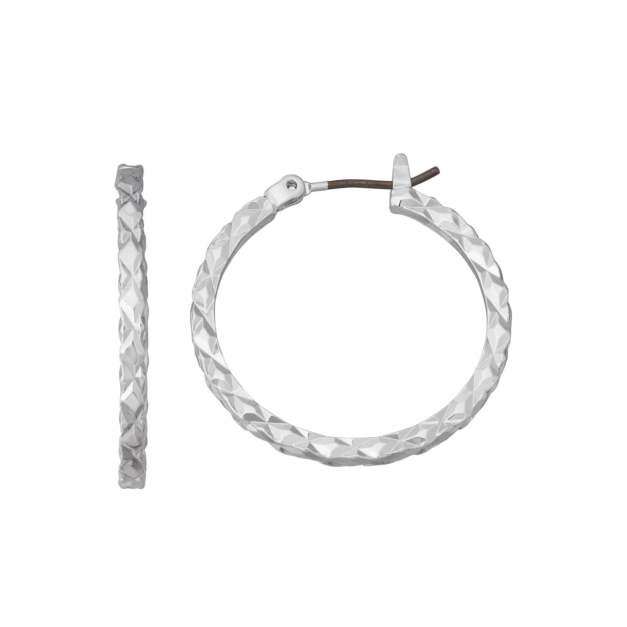 Napier Silver Tone Small Textured Hoop Earrings, Women's Product Image
