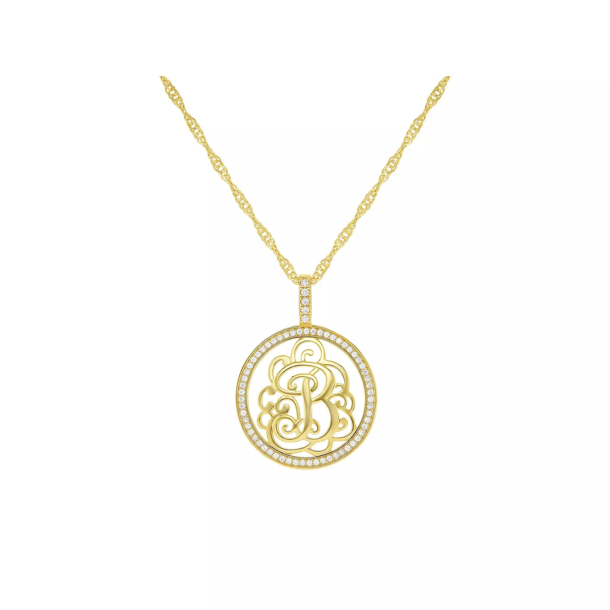 PRIMROSE Cubic Zirconia Initial Coin Pendant Necklace, Women's, Size: 18-20" ADJ, Gold Tone B Product Image