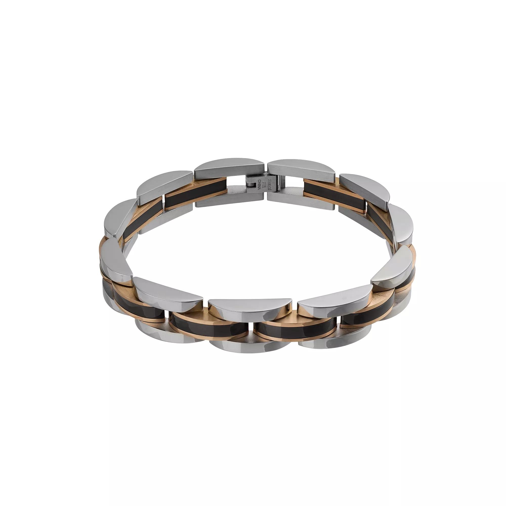 Kristen Kesho Stainless Steel Black and Rose Plated Link Bracelet, Men's, Size: 8.5" Product Image