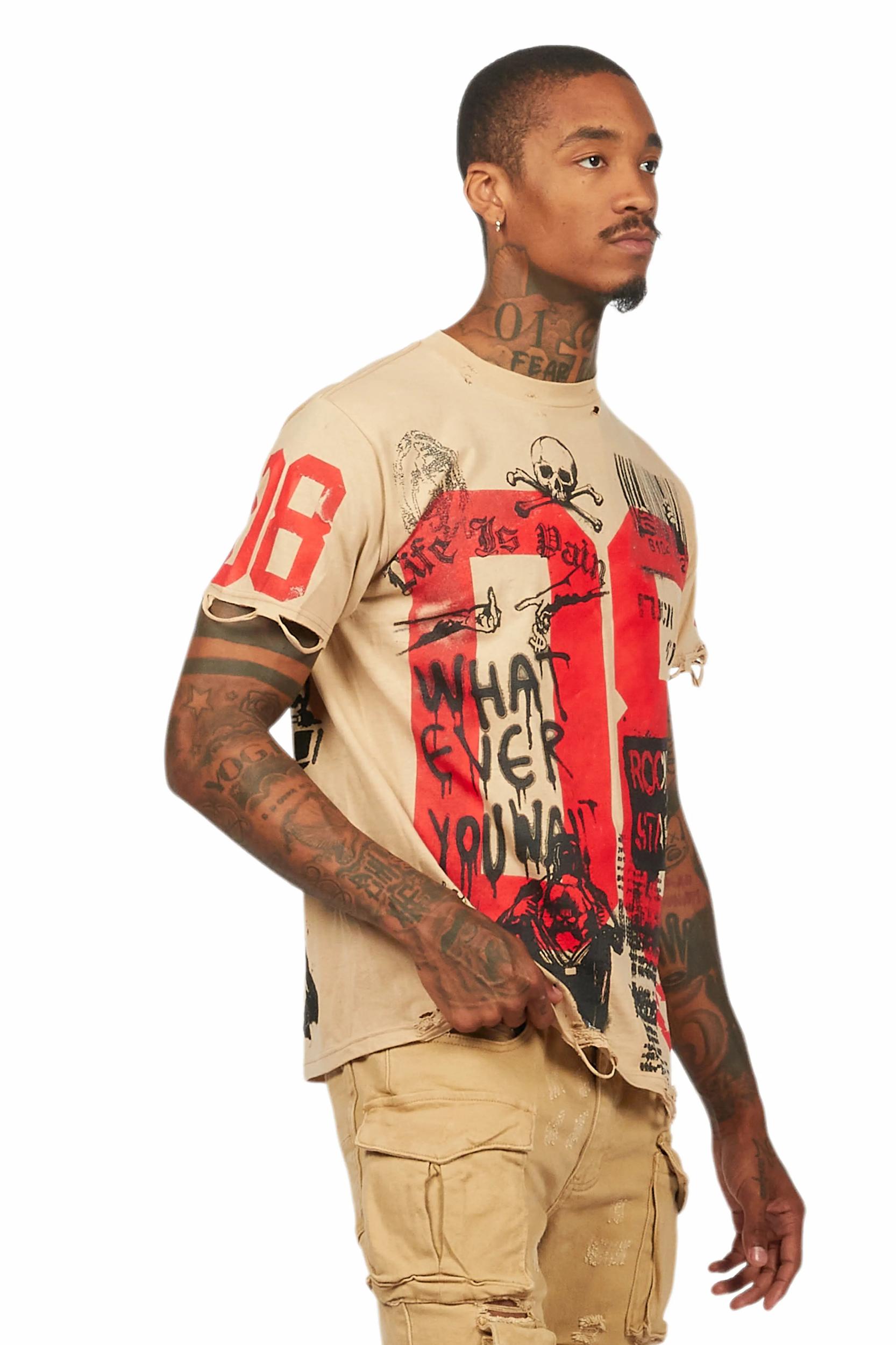 Grill Beige Graphic Oversized T-Shirt Male Product Image