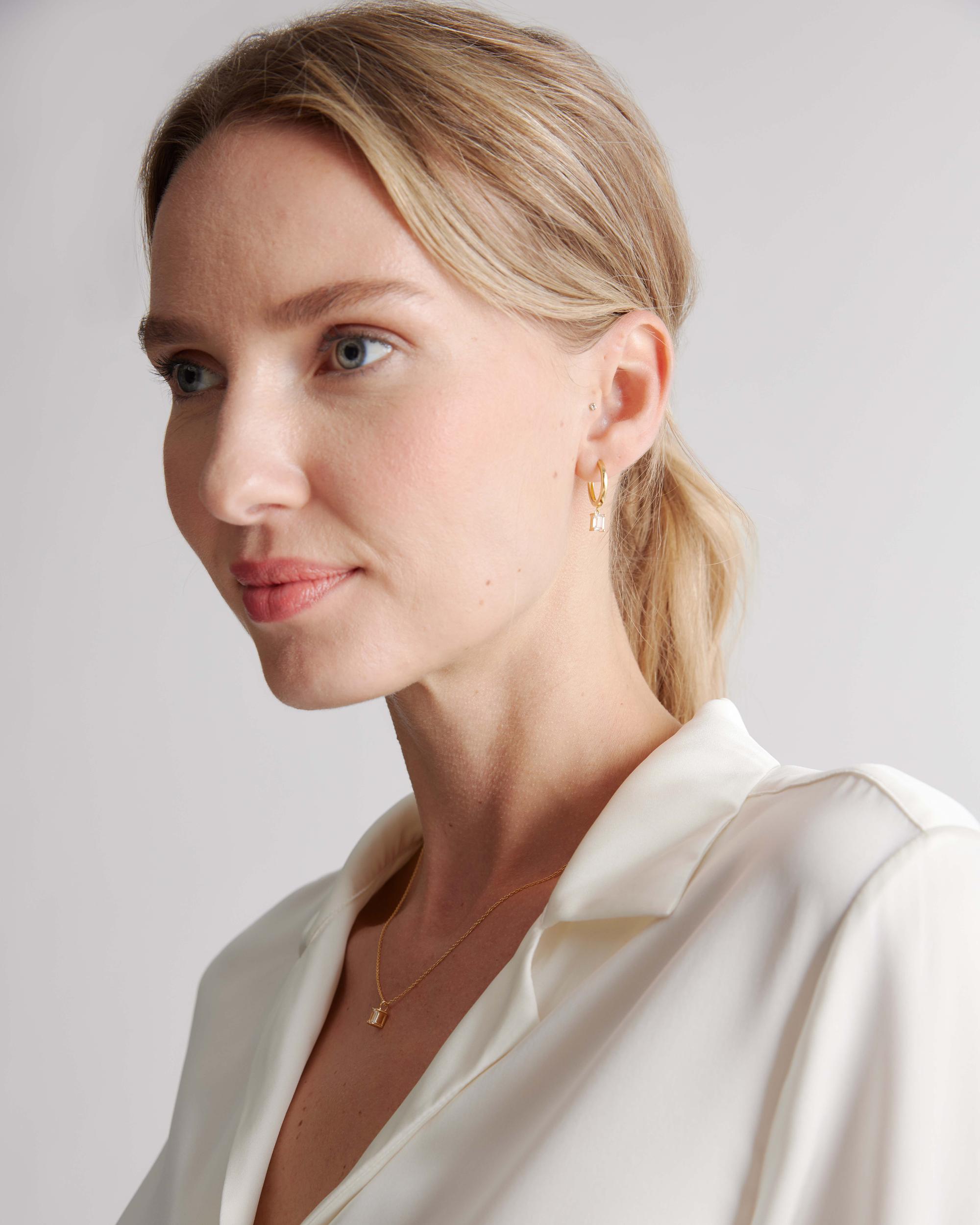 Quince | Women's Emerald Cut Topaz Dangle Hoop Earrings Product Image