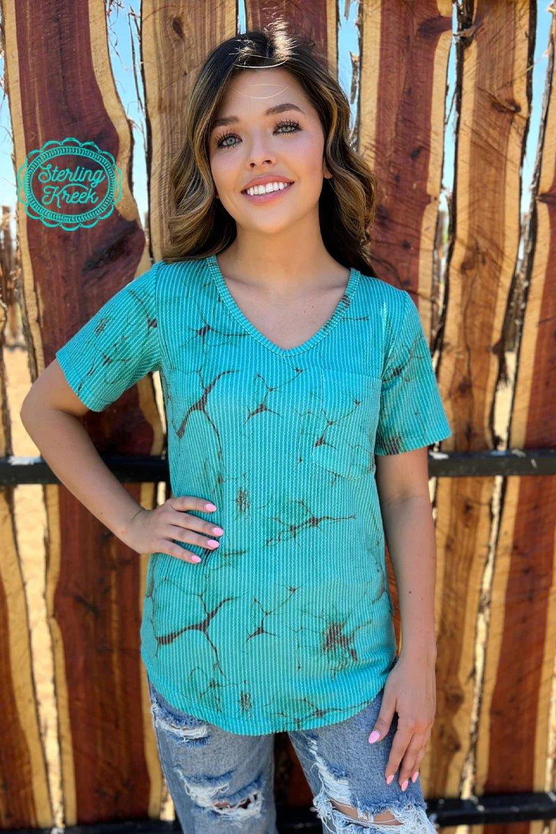 Sterling Kreek Turquoise Herd V-Neck Top Product Image