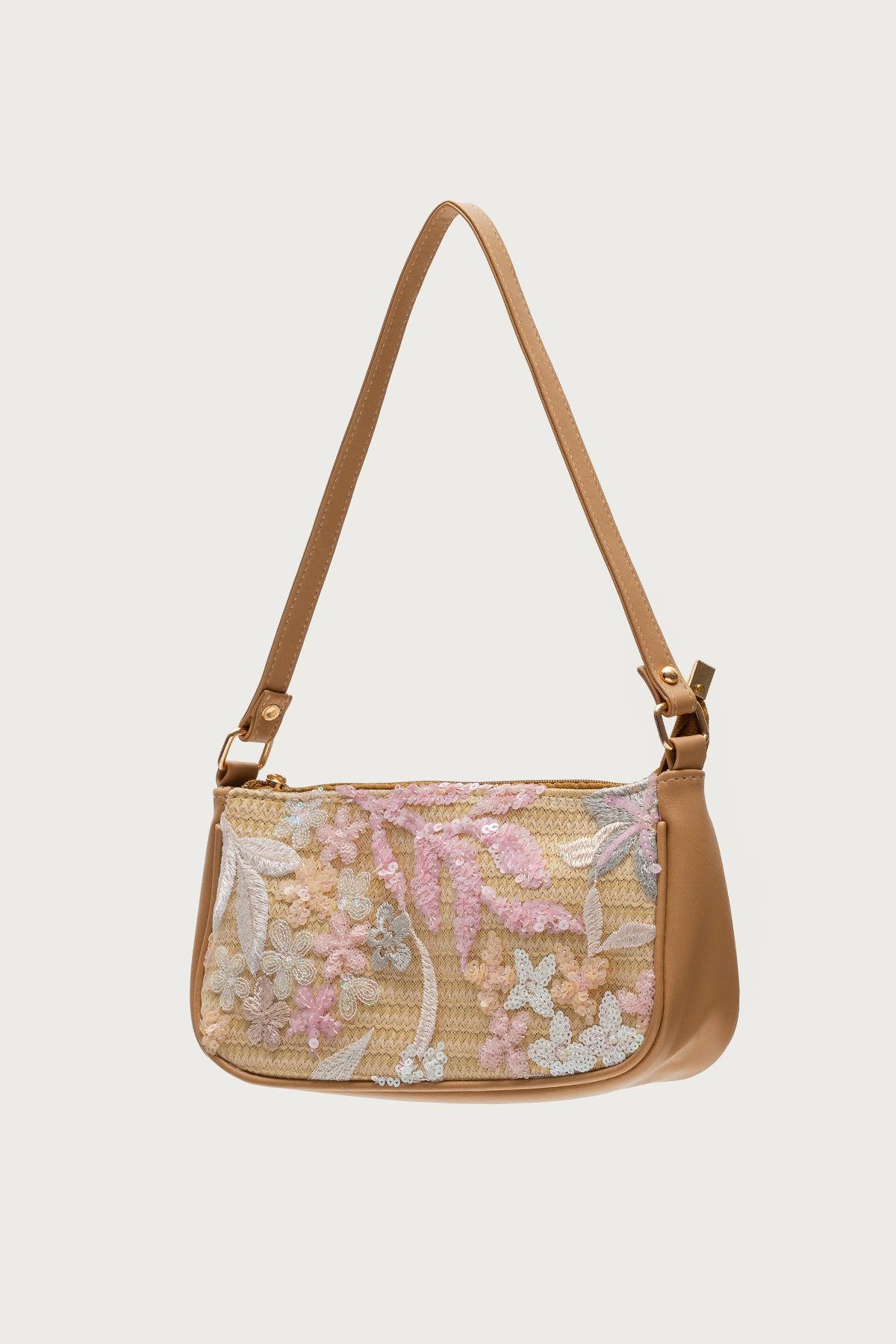 Sequin & Embroidered Straw Bag Product Image