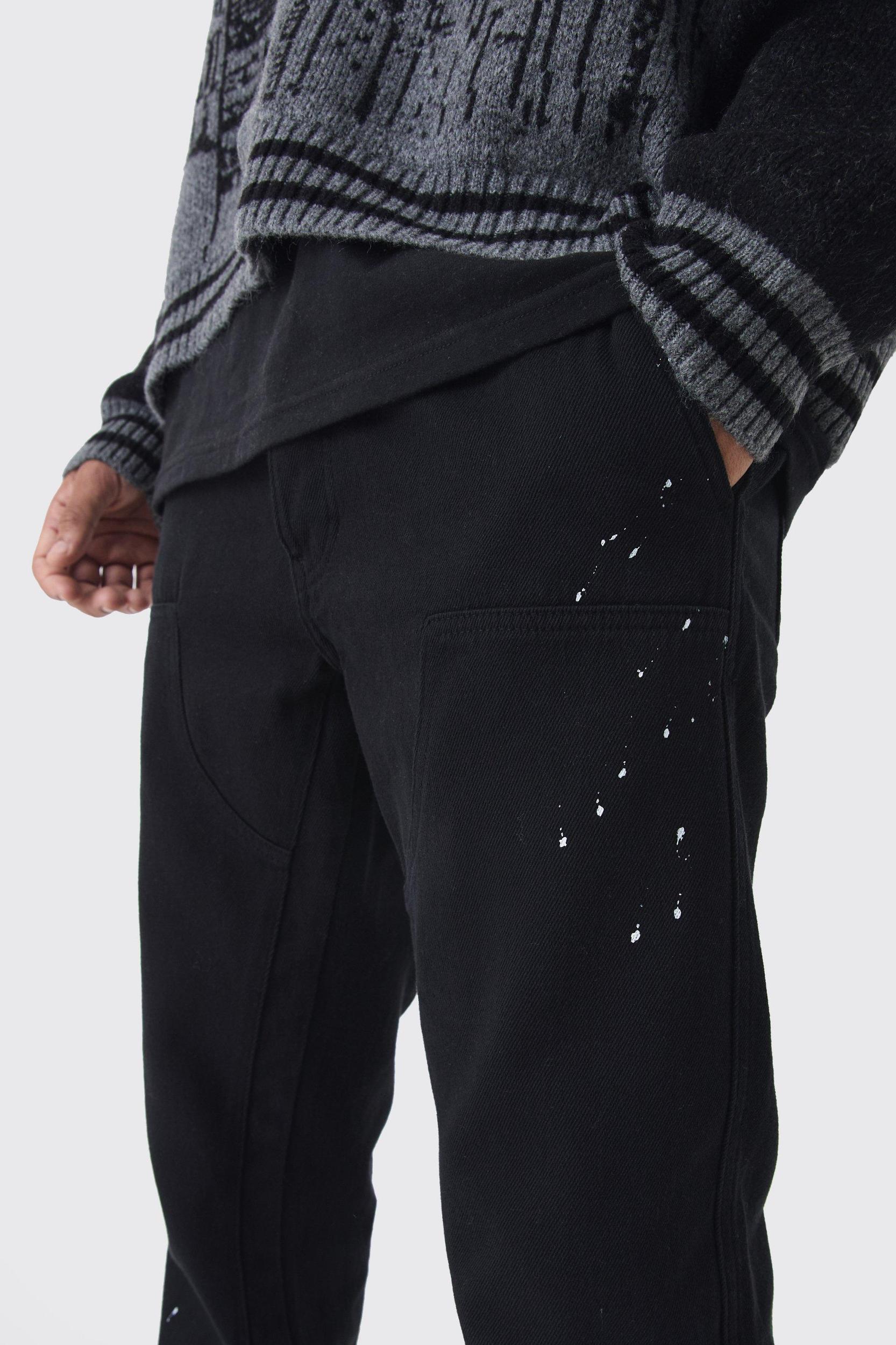 Relaxed Flared Carpenter Paint Splatter Pants | boohooMAN USA Product Image