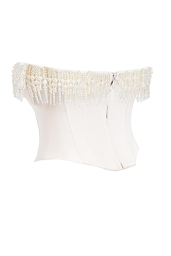 Aubrie  vintage cream embellished satin corset Product Image