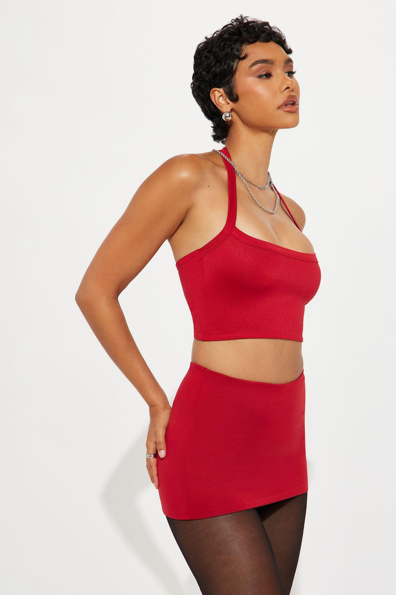 Contour Double Lined Cropped Halter Top - Red Female Product Image