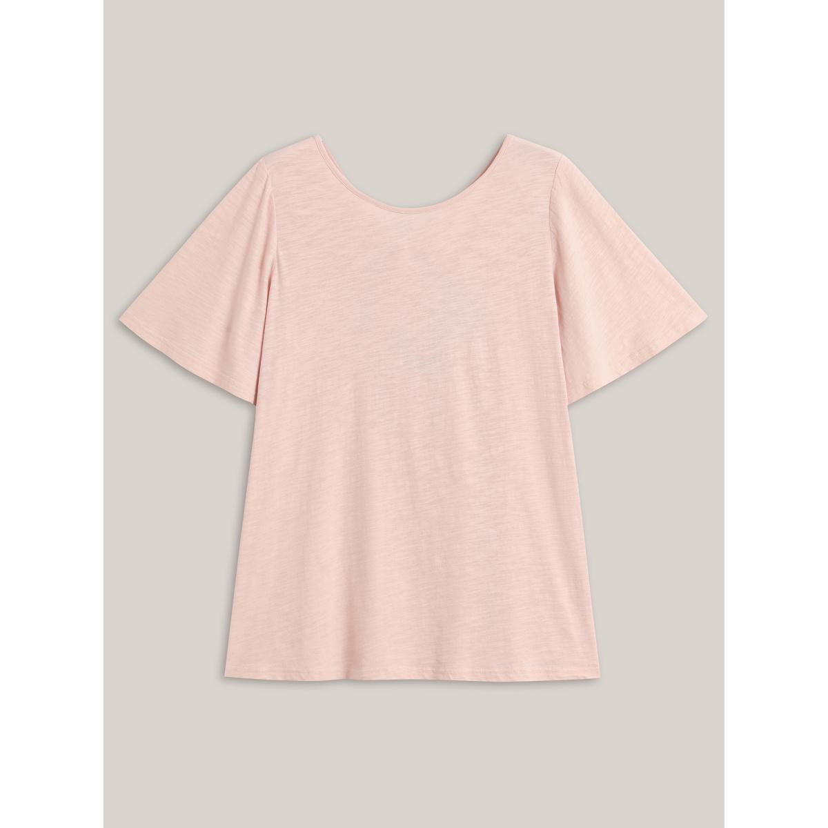 Plus Size Pure Cotton Stretchy Bow Back T-Shirt Dirtypink Women Leisure Tie knot Round Neck Casual T-shirts BloomChic 30/6X Product Image