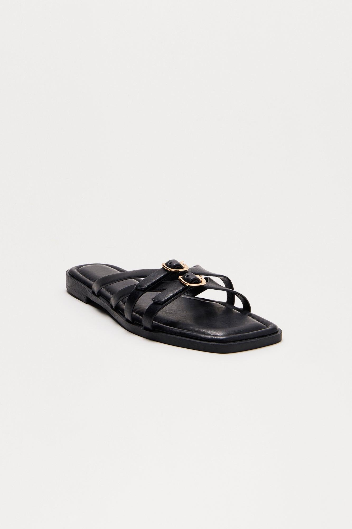 Tammy Faux Leather Slip On Sandals - Black Product Image