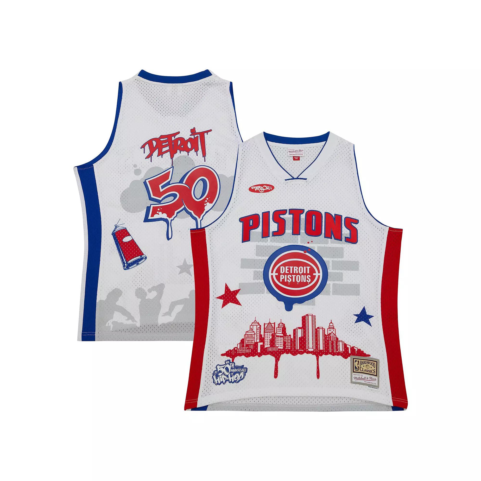 Men's Mitchell & Ness x Tats Cru White Detroit Pistons Hardwood Classics Fashion Jersey,  Product Image