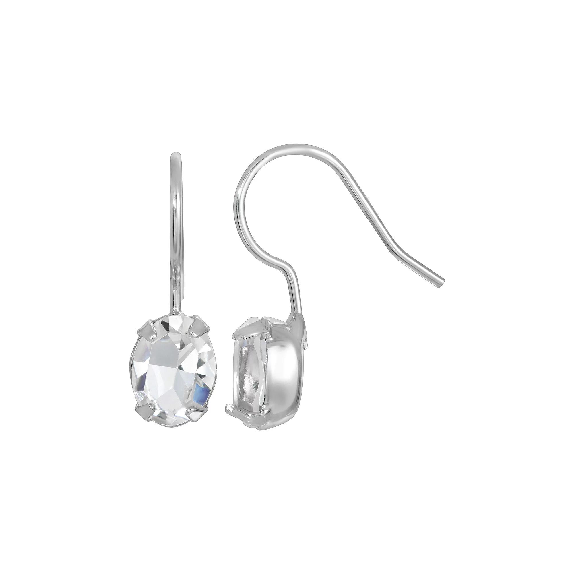 1928 Small Simulated Crystal Oval Wire Earrings, Womens, Grey Product Image