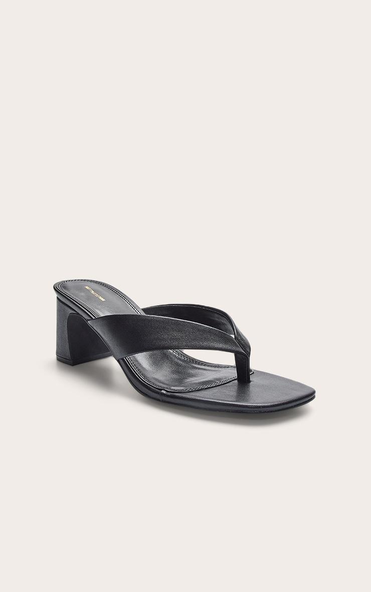 Black Pu Round Toe Thong Mid Block Heeled Mules Product Image