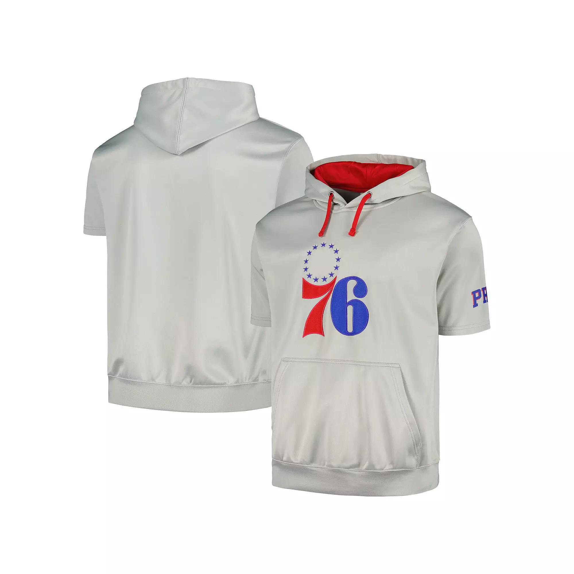 Men's Fanatics Branded Silver/Red Philadelphia 76ers Short Sleeve Pullover Hoodie,  Product Image