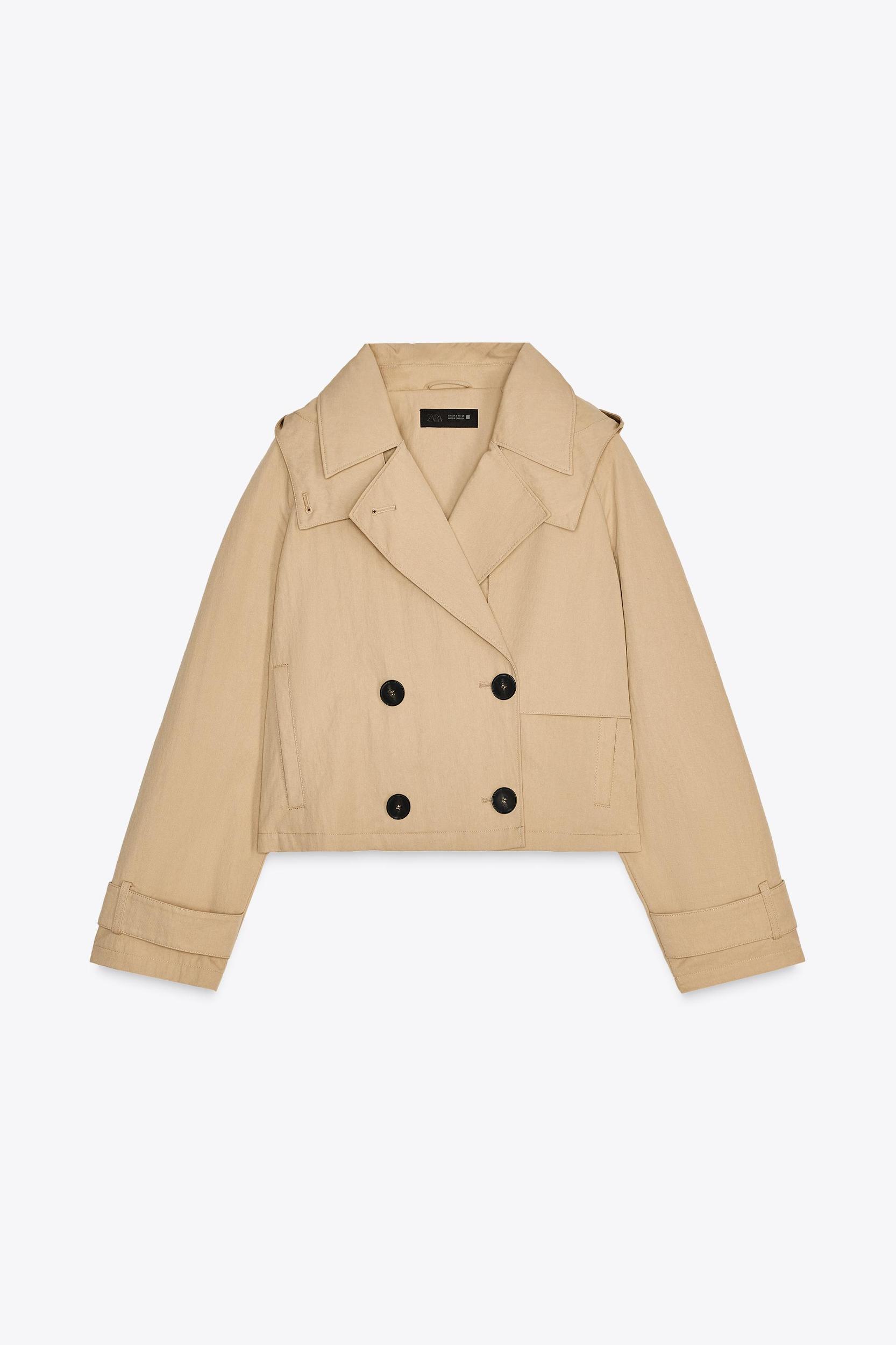 SHORT TRENCH COAT WITH DETACHABLE HOOD Product Image