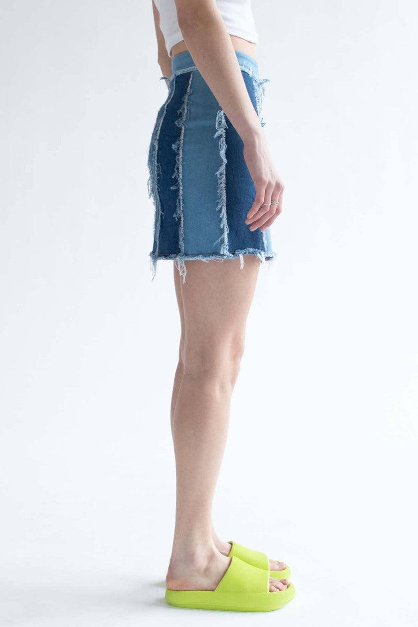 Patchwork Stripes Denim Skirt Product Image