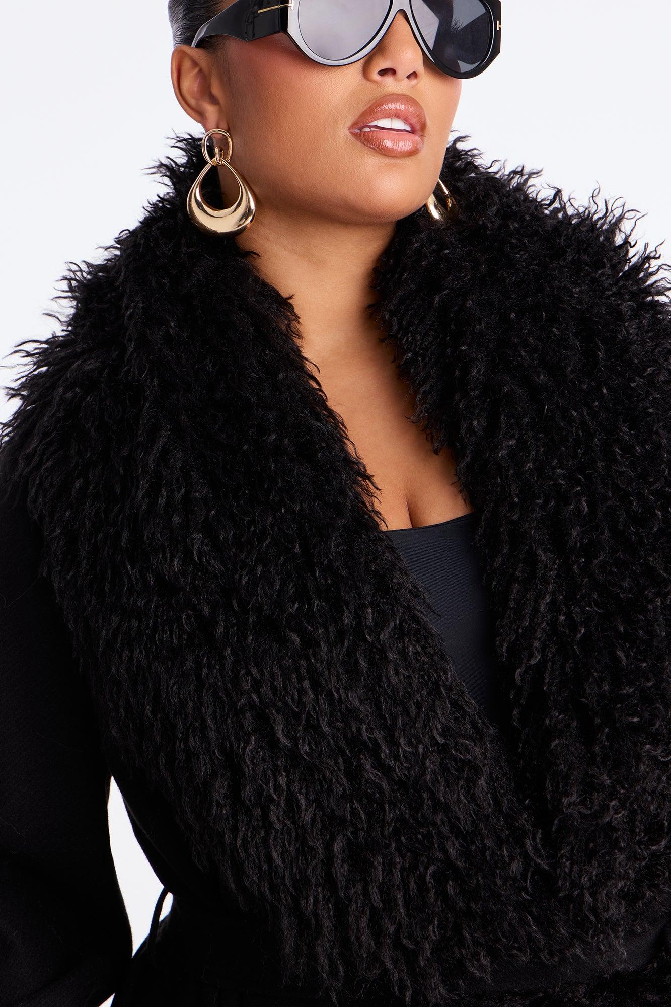 Downtown Manhattan Fur Trim Coat - Black Female Product Image