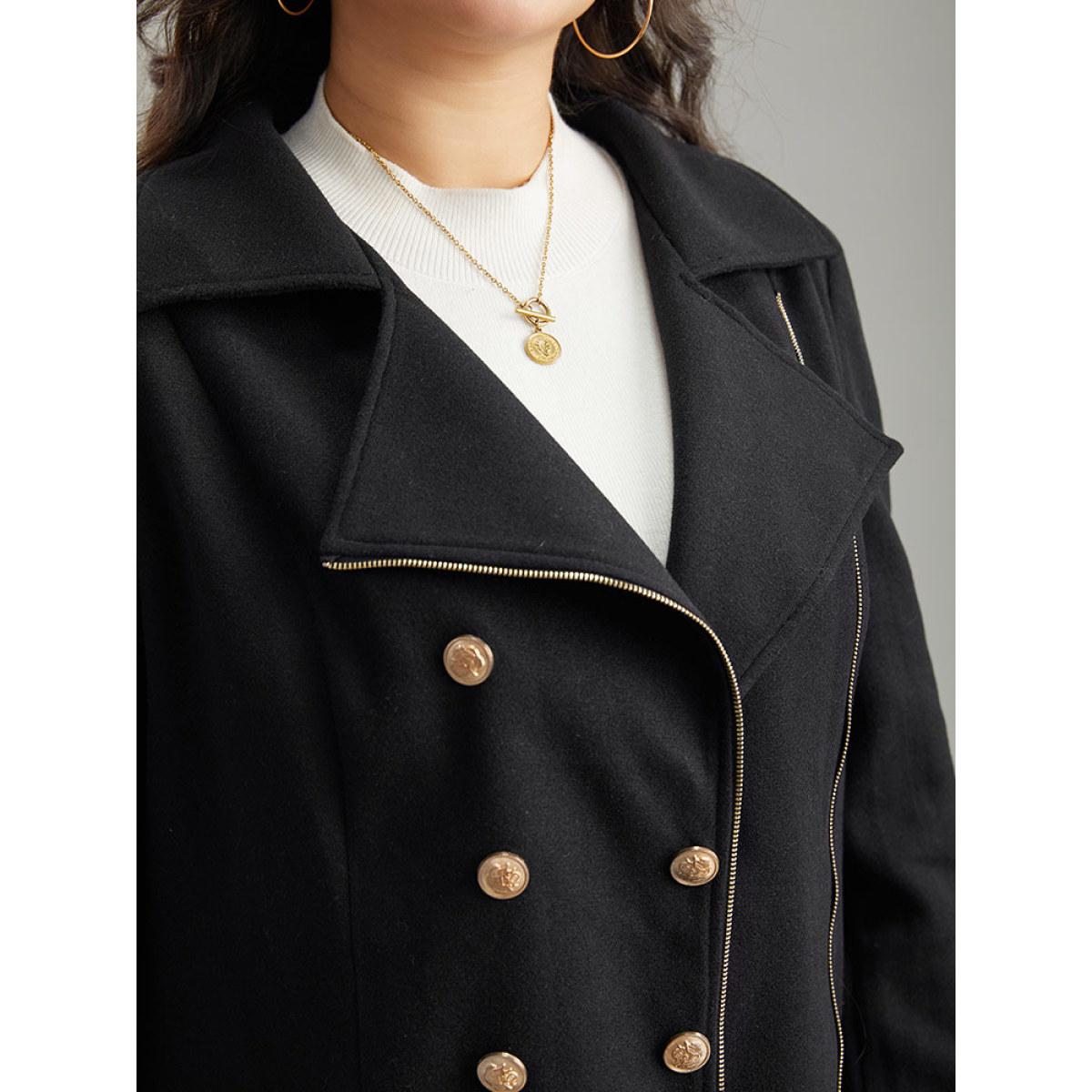 Plus Size Asymmetrical Neck Buckle Detail Zipper Coat Women Black Casual Texture Ladies Dailywear Winter Coats BloomChic 22-24/3X Product Image