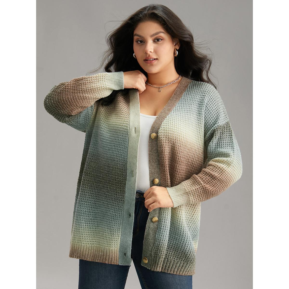 Plus Size Ombre Heather Button Fly Cardigan Multicolor Women Casual Loose Long Sleeve Dailywear Cardigans BloomChic 18-20/2X Product Image