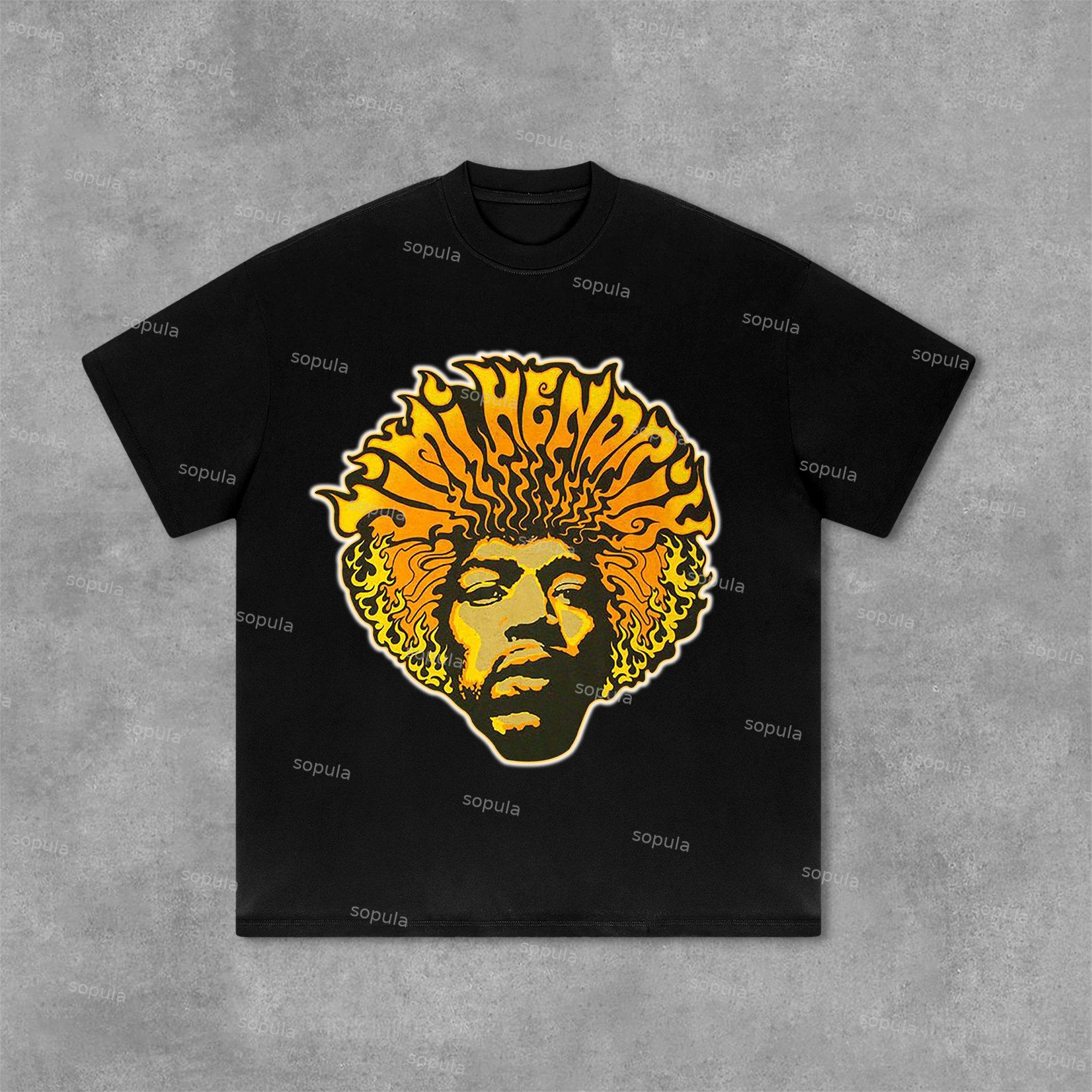 Sopula Hendrix Fashion Guitarist Graphic Print Cotton T-Shirt Product Image