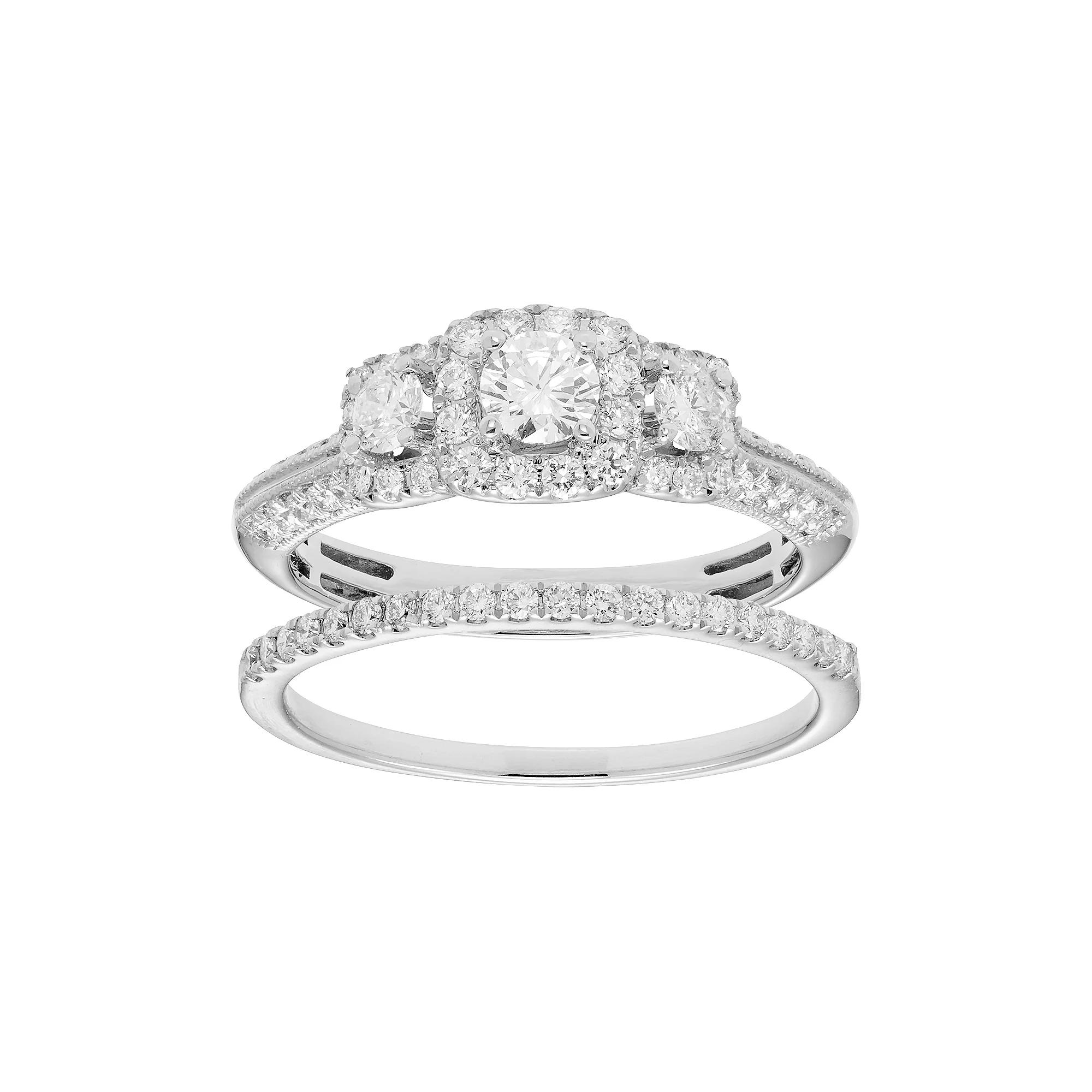 The Regal Collection 14k Gold 1 Carat T.W. IGL Certified Diamond 3-Stone Engagement Ring Set, Women's,  Product Image
