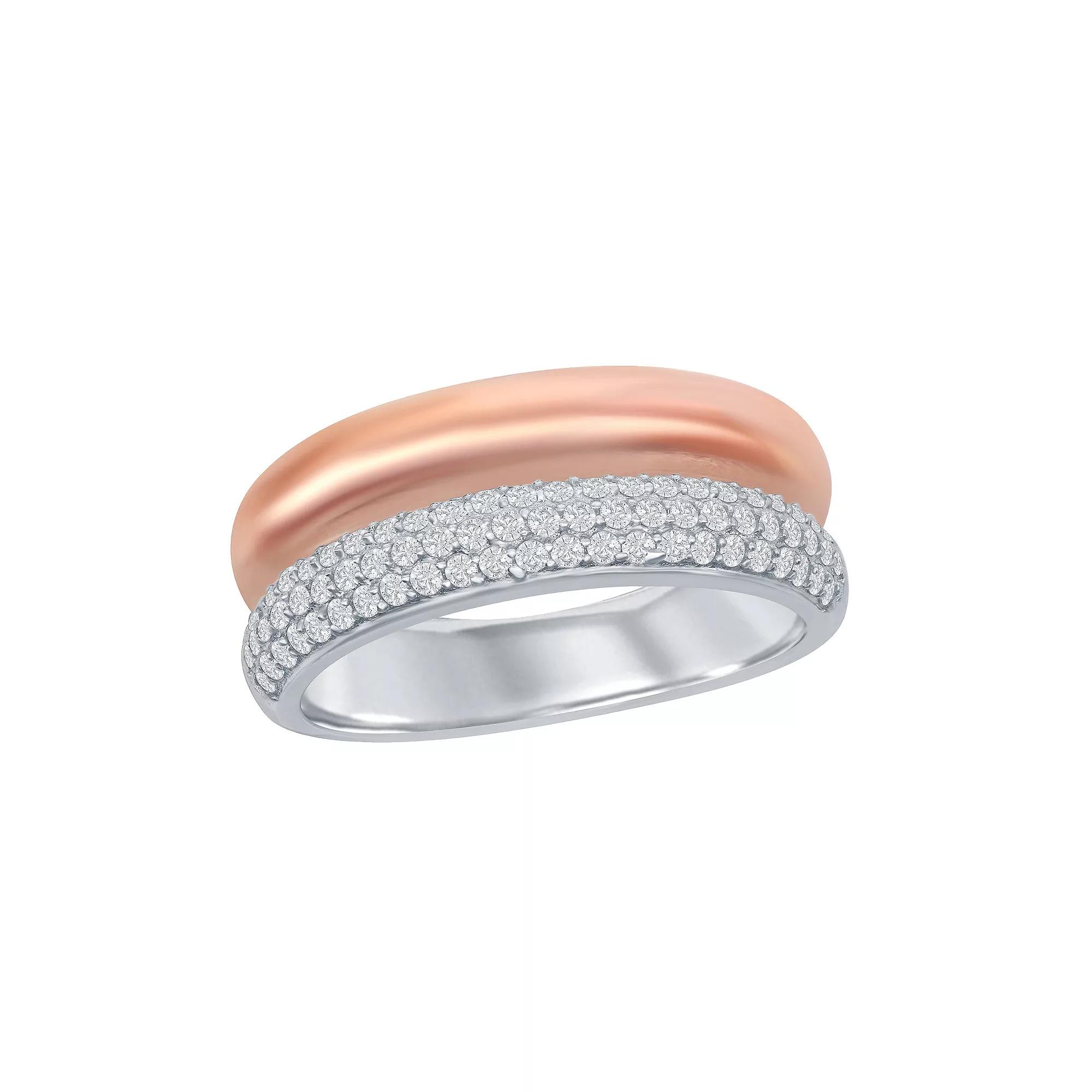 Sterling Silver Two-Tone Rose Double Band CZ Ring, Women's, Size: 7, Two Tone Product Image