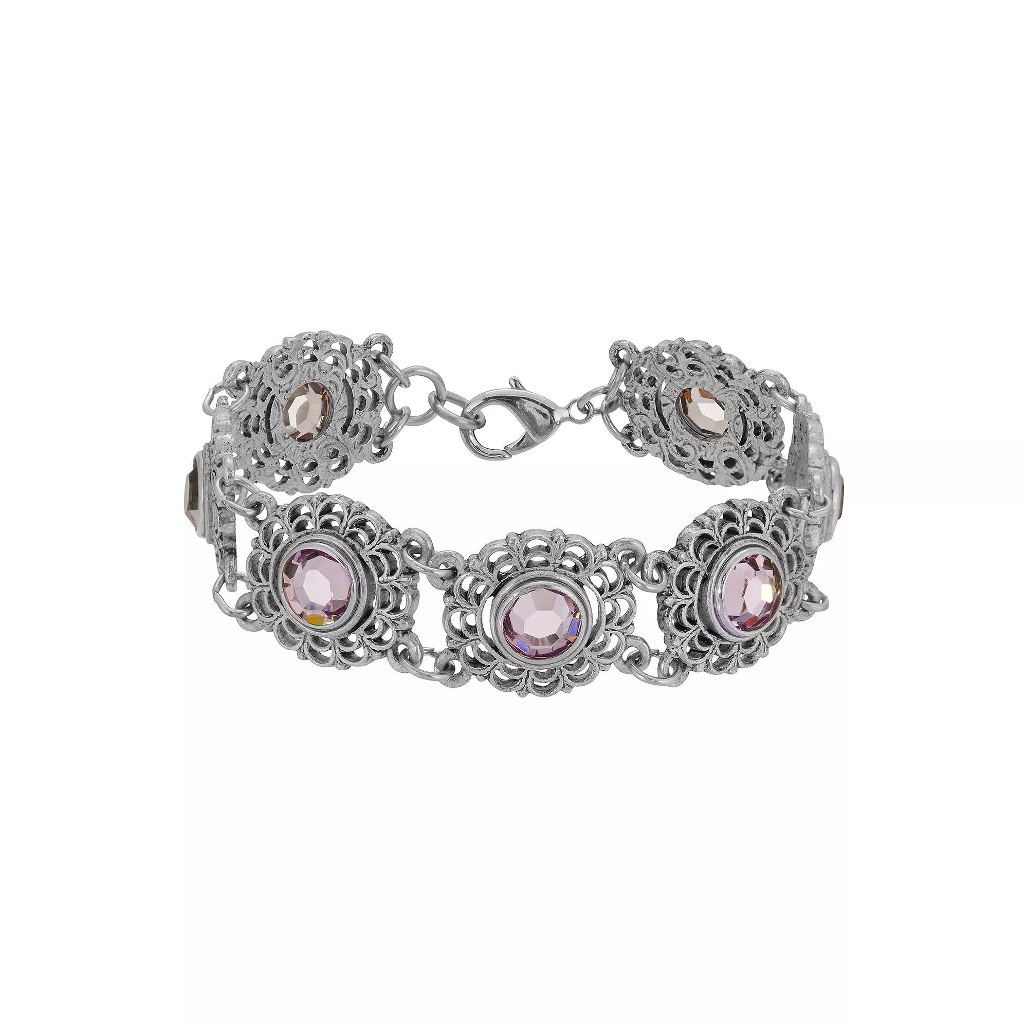 1928 Silver Tone Round Crystal Stone Bracelet, Womens, Purple Product Image