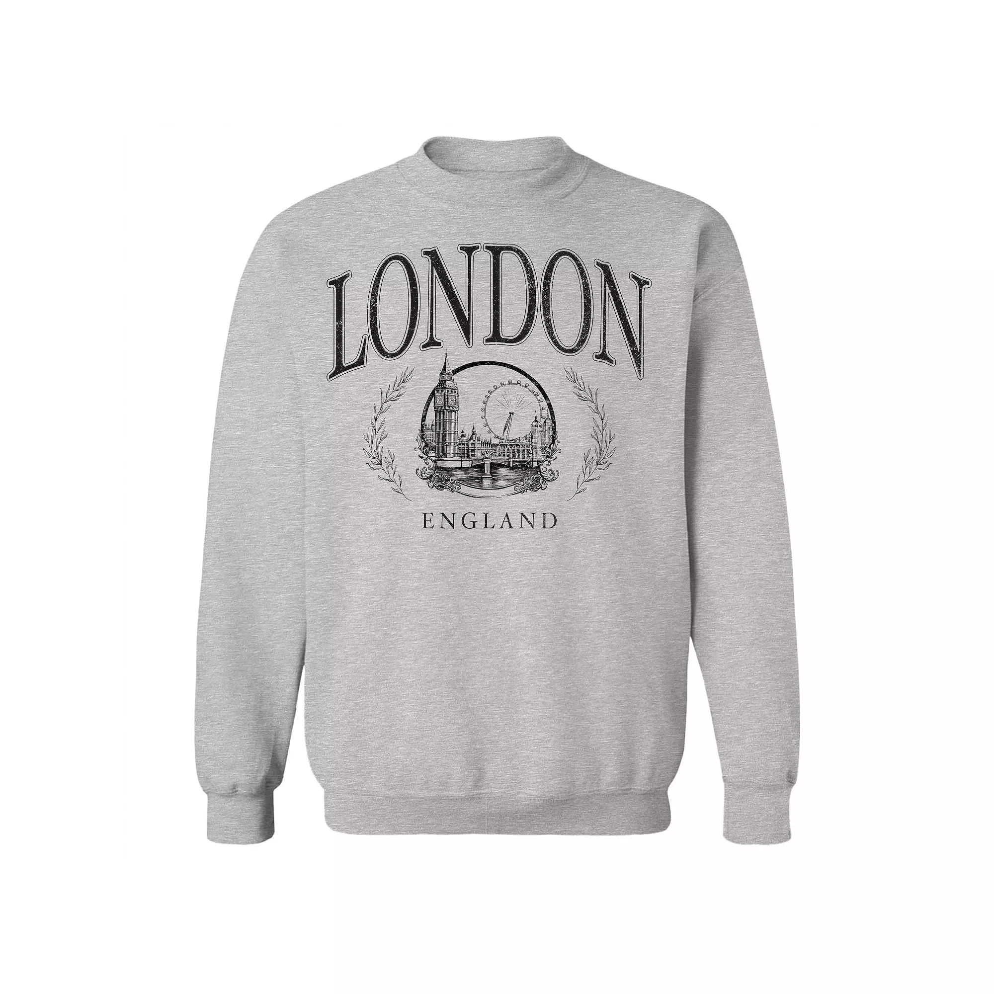 Junior's London Black Graphic Fleece Sweatshirt, Women's,  Product Image