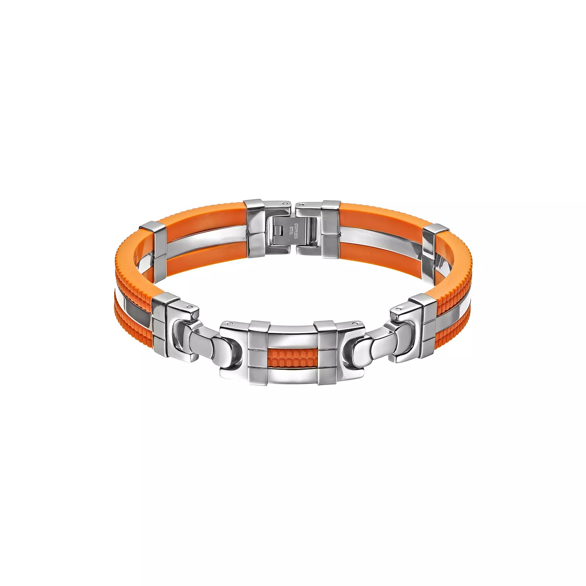 Stainless Steel and Rubber Bracelet - Men, Men's, Size: 8.5", Orange Product Image