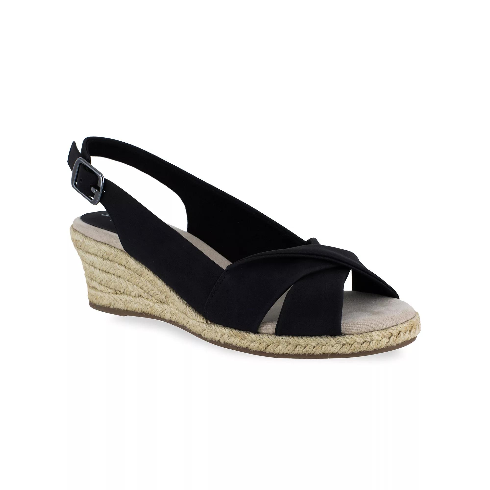 Easy Street Maureen Women's Espadrille Wedge Sandals, Size: 8 Ww, Black Product Image
