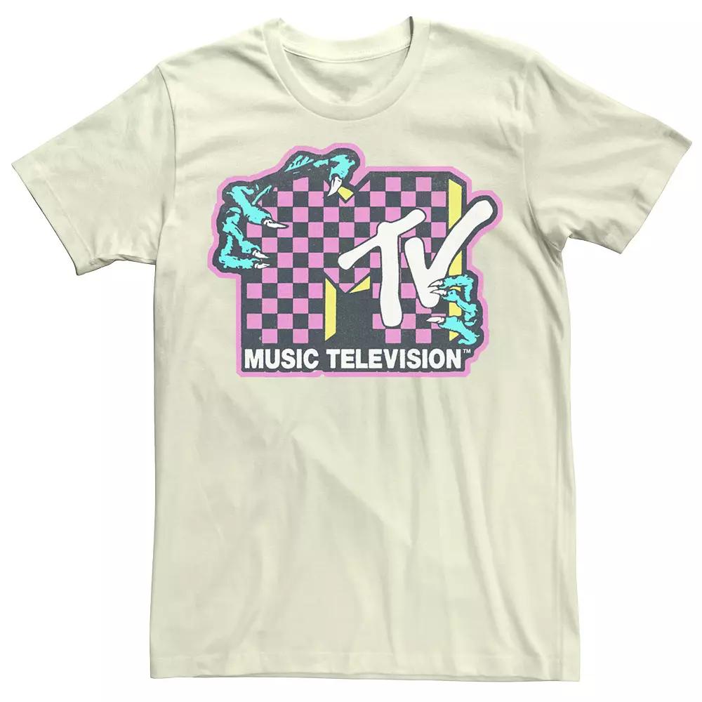 Men's MTV Checkered Faded Logo Zombie Hands Tee,  Product Image
