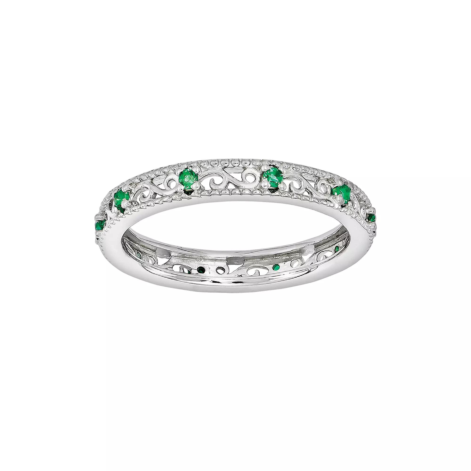 Stacks and Stones Sterling Silver Lab-Created Emerald Stack Ring, Women's,  Product Image