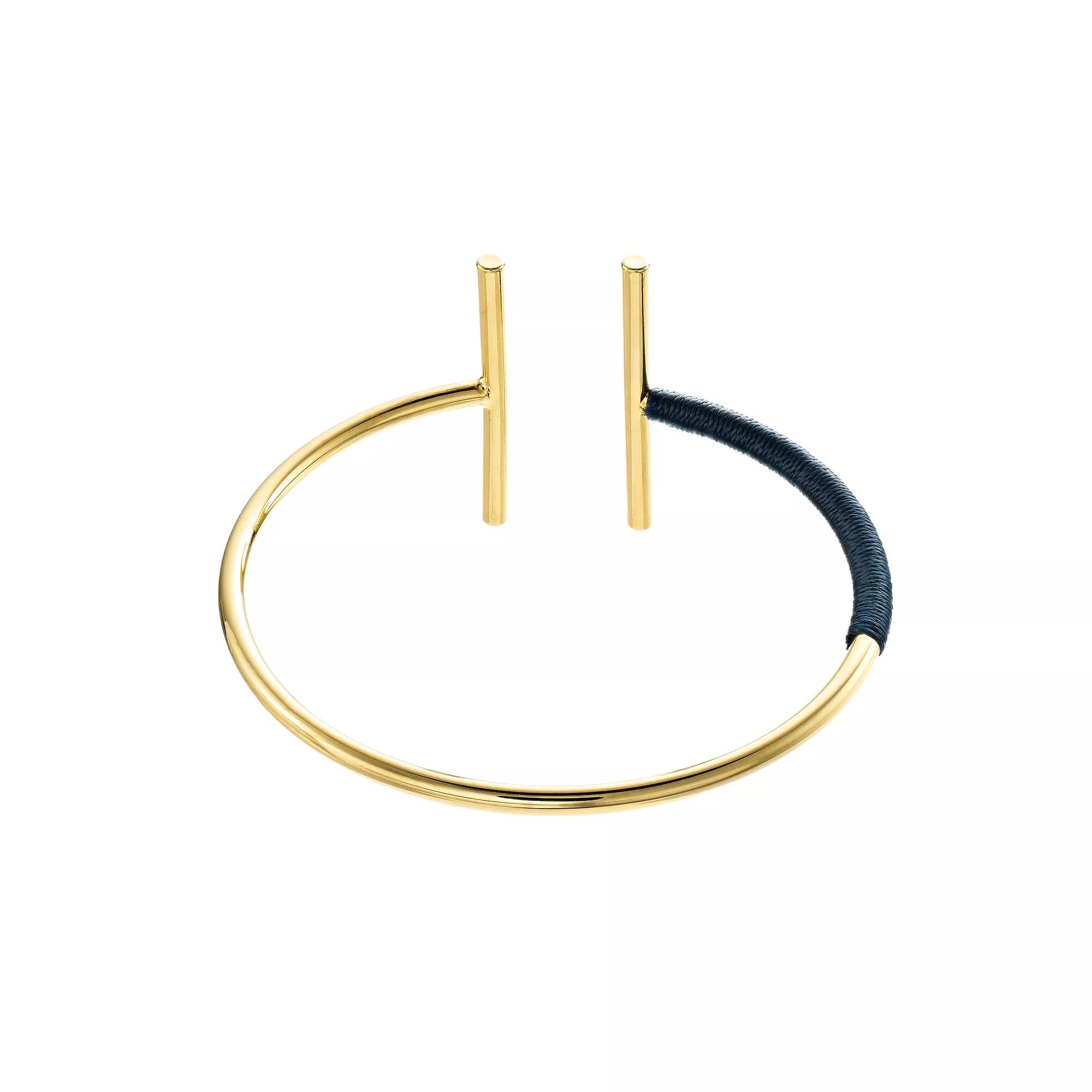 14k Yellow Gold Plated and Thread Dual Bars Bangle Bracelet, Womens Gold Tone Product Image