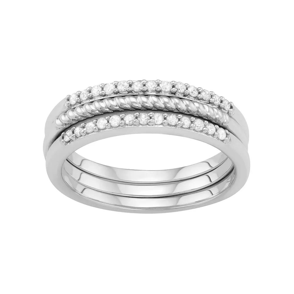 Jewelexcess Sterling Silver 1/4 Carat T.W. Diamond Textured Stack Ring Set, Women's, Size: 6, Gold Tone Product Image