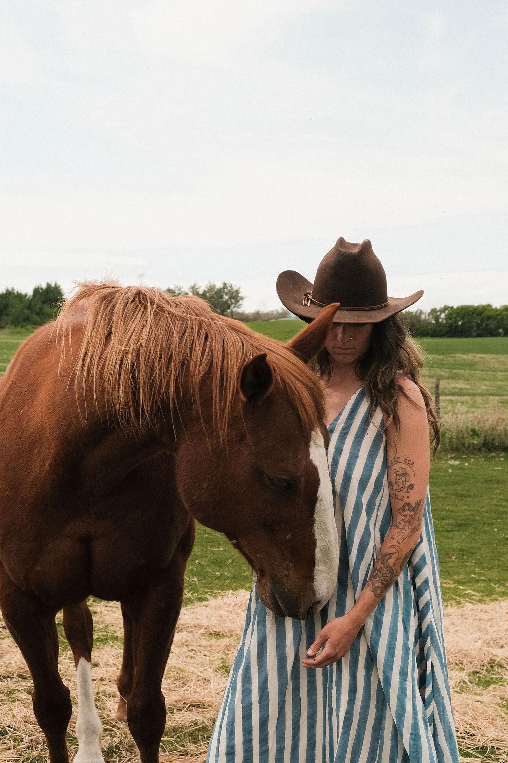 Blue-Striped Vacation Dress Product Image