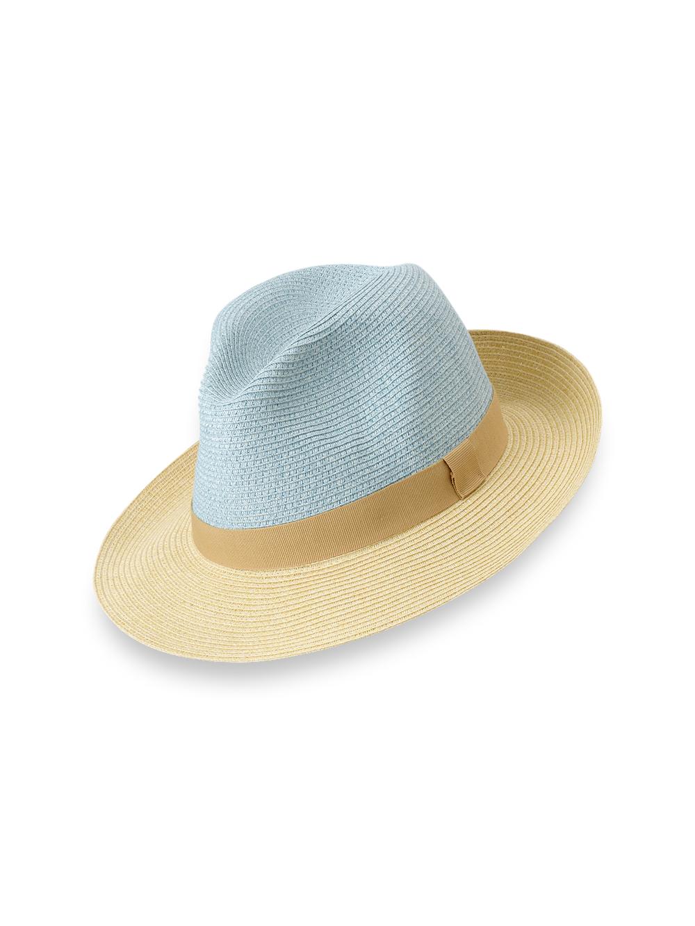 Straw Blend Fedora With Ribbon Band - Blue/tan Product Image
