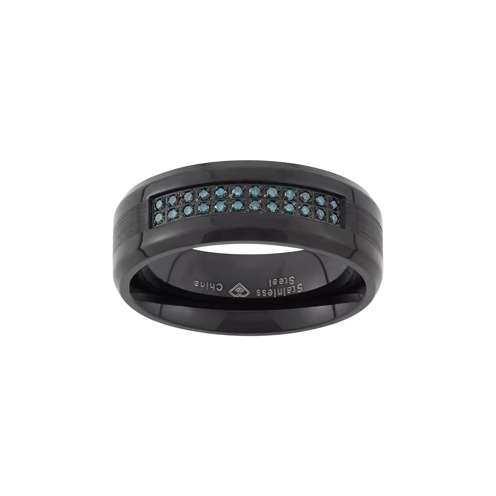 Steel Nation 1/6 Carat T.W. Blue Diamond Black Ion-Plated Stainless Steel Wedding Band - Men, Men's,  Product Image