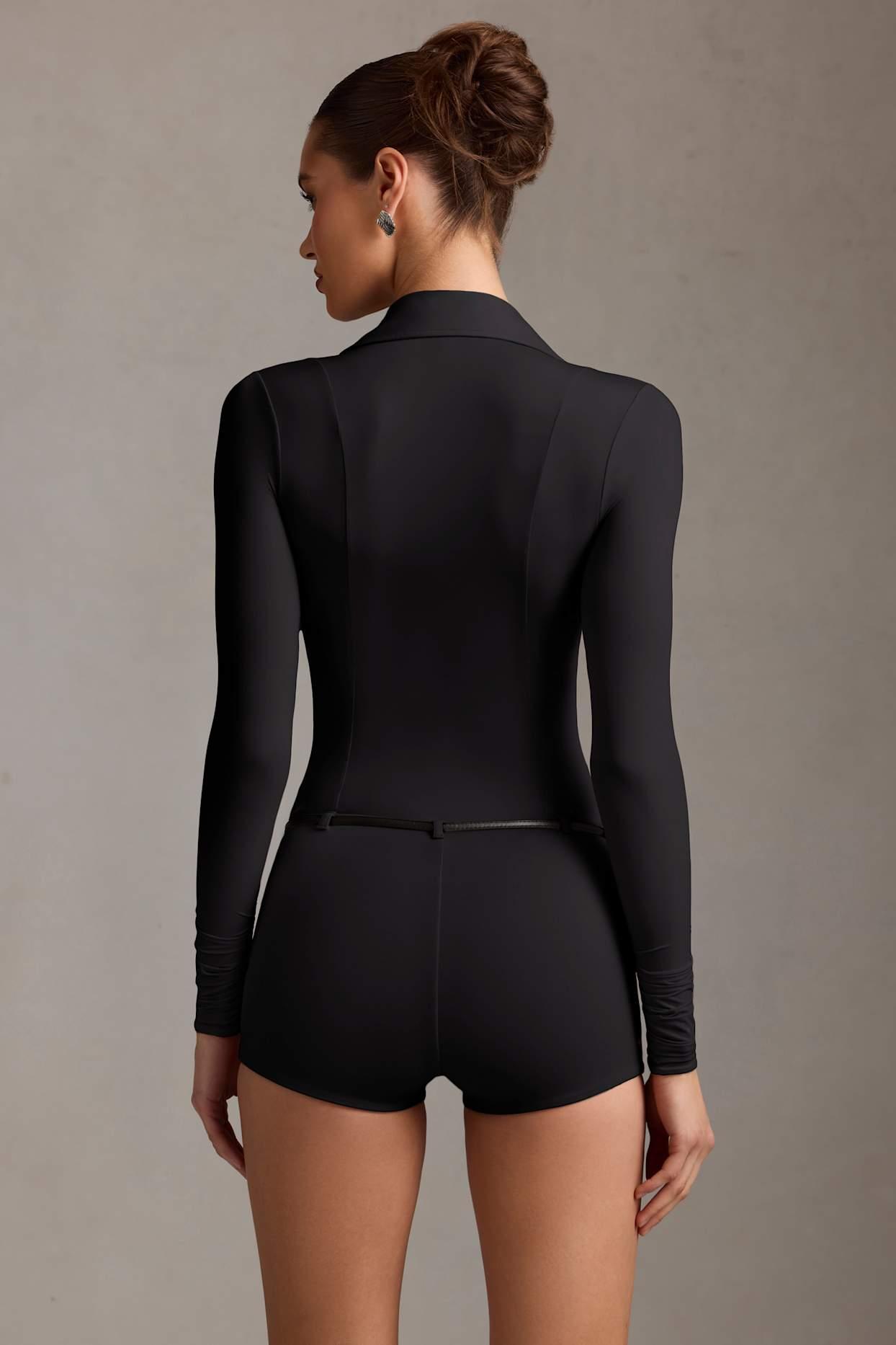 Long-Sleeve Playsuit in Black Female Product Image