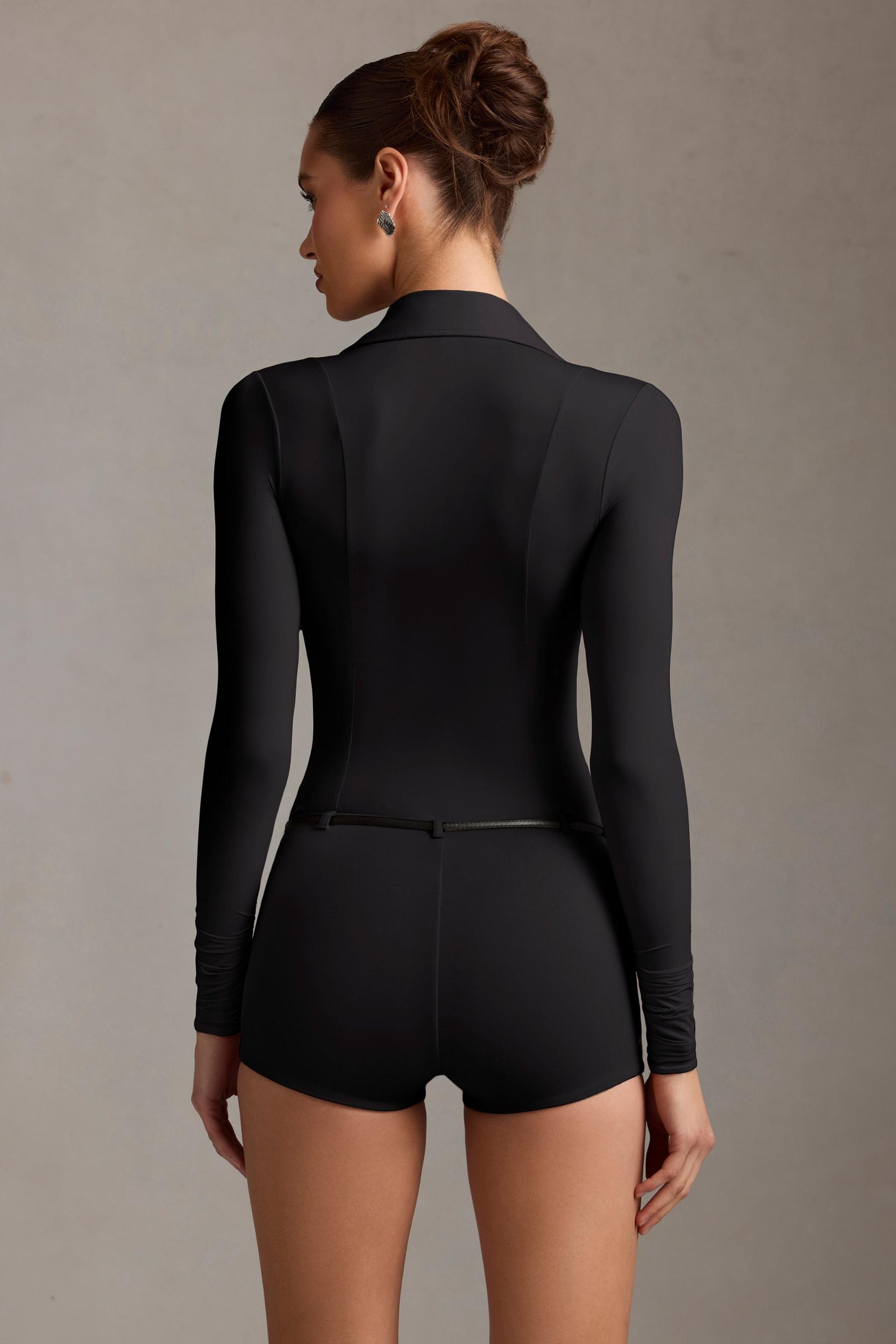 Long-Sleeve Playsuit in Black Female Product Image